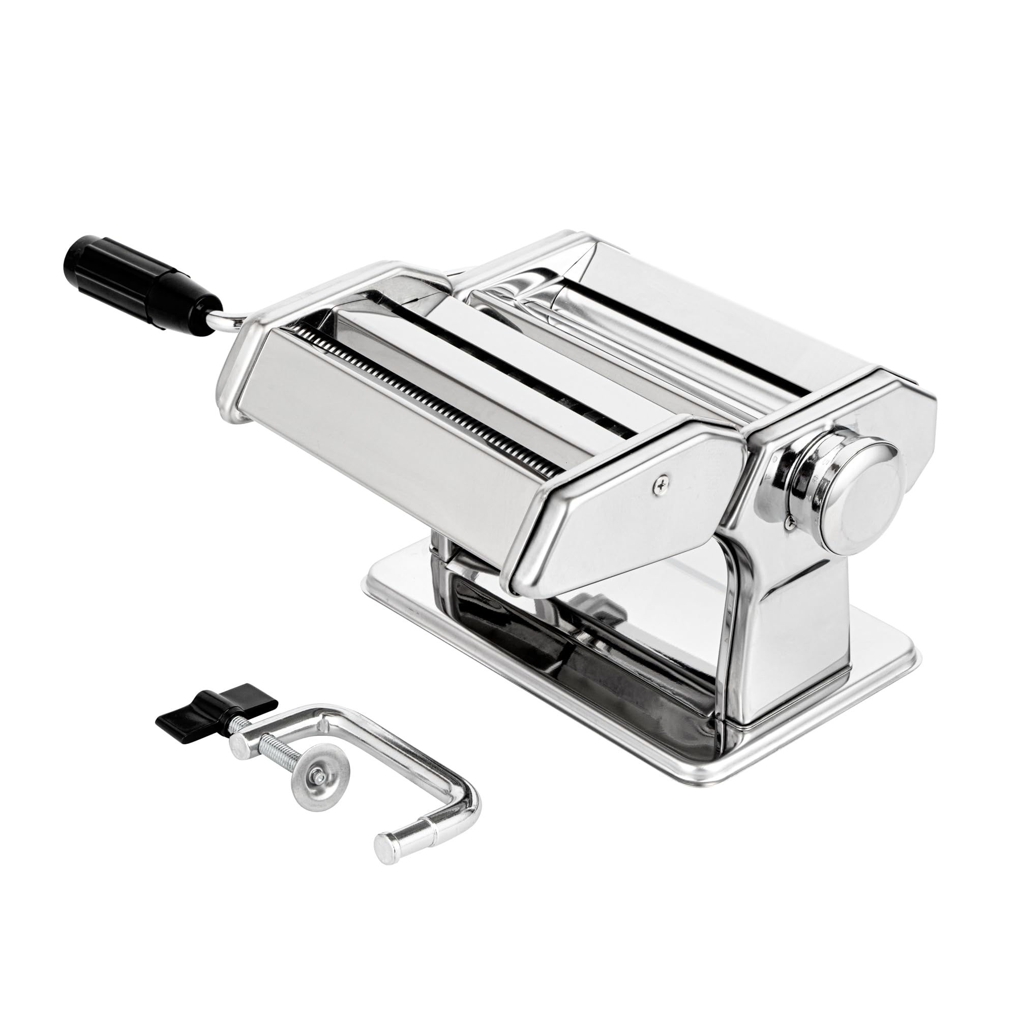 Restaurantware -Met Lux - Máquina para hacer pasta, 1 máquina para hacer pasta con 2 accesorios de corte, 9 ajustes de grosor ajustables, juego de 5 piezas, máquina manual de pasta de acero