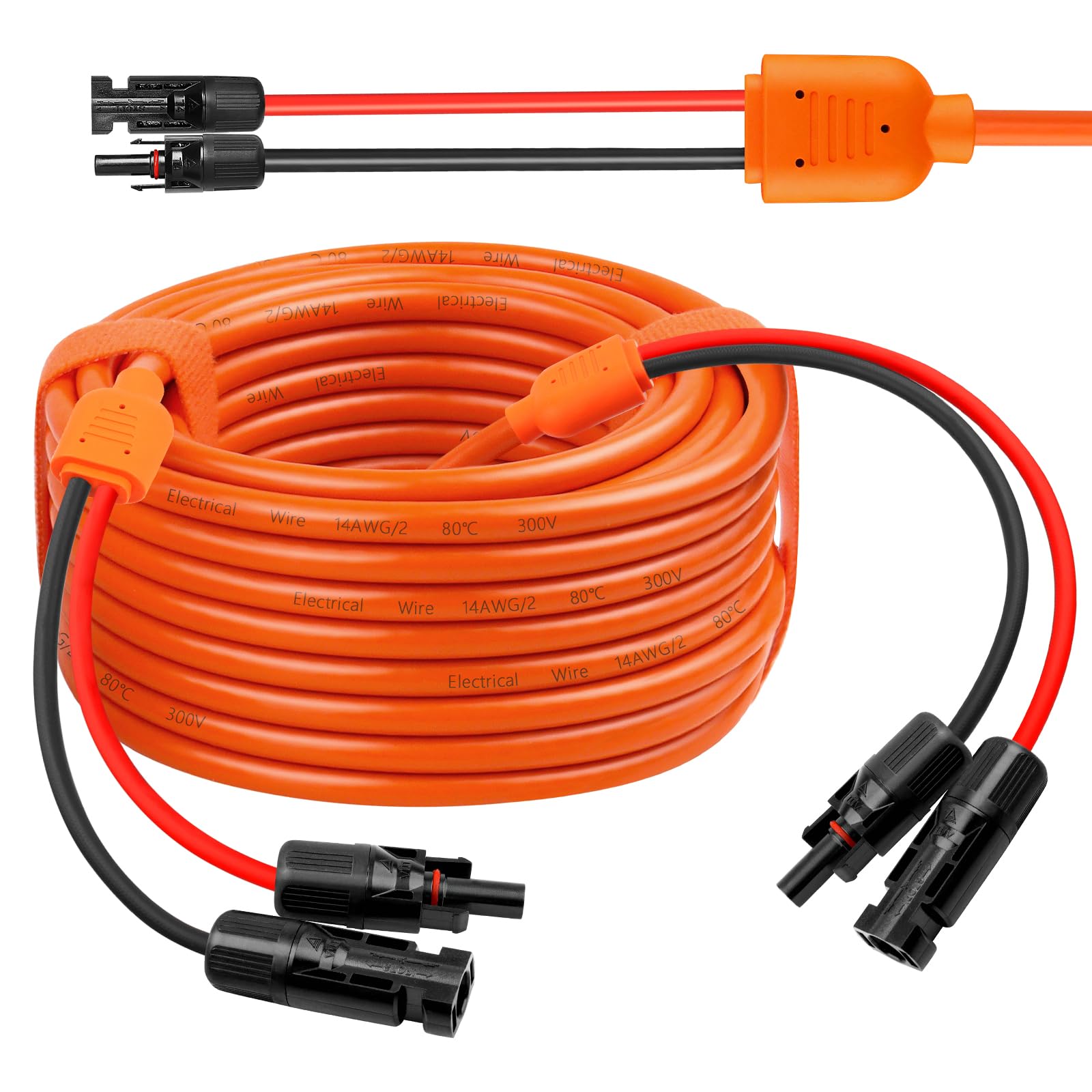 Kabel przedłużający solarny 14 Gauge 30 FT, 10 AWG, kabel panelu słonecznego ze złączami żeńskimi i męskimi, 14AWG, czerwone i czarne główne przewody solarne, wytrzymały kabel zasilający do kampera