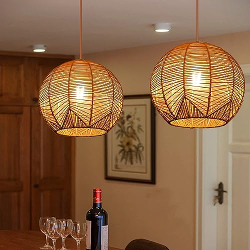 Miniatura 4 de Arturesthome Lámpara colgante de ratán para isla de cocina, lámpara de araña de mimbre bohemia, hecha a mano, tela para colgar en la sala de estar y