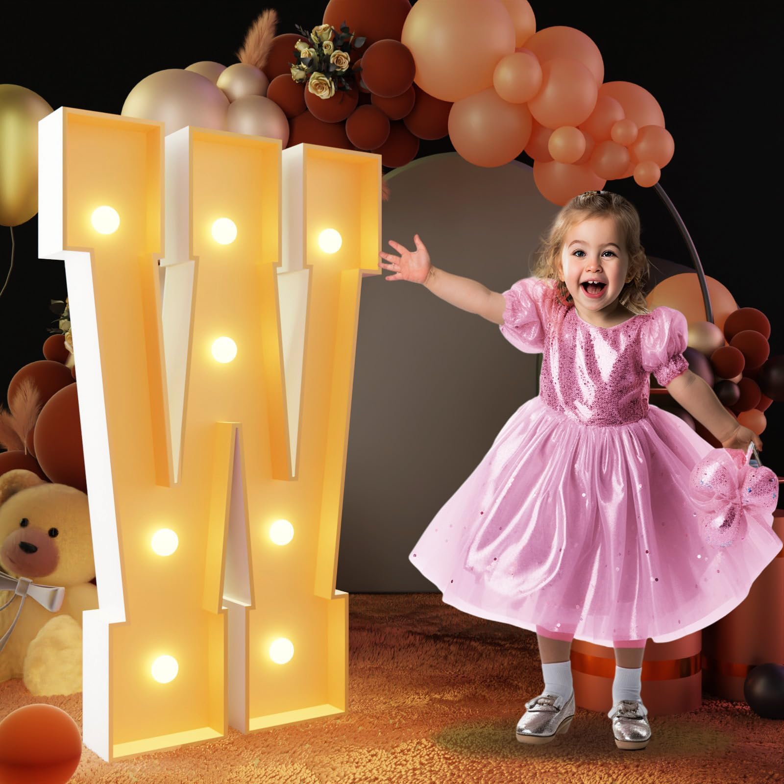 imprsv 3FT Block Marquee Letters, Marquee Light Up Letters for Birthday Baby Shower Party Backdrop Decor, Large Light Up Letters for Wedding Decorations Engagement Party Decorations, Letter W