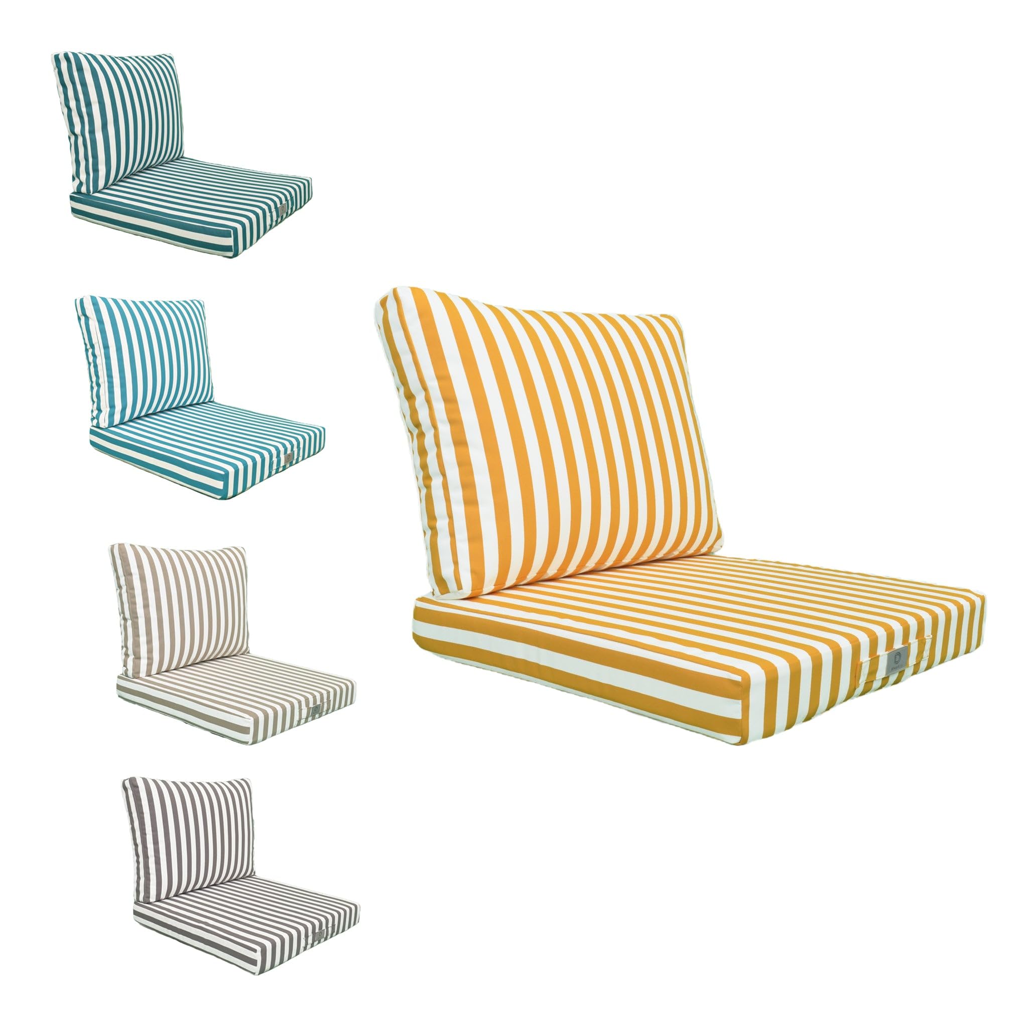 Déco Arts — Set di 2 Cuscini Sfoderabili Salotto Giardino 60x60 — Seduta 60x60 + Schienale 60x35 cm — Impermeabile Anti-UV — Ricambio Mobili Giardino Terrazzo Balcone Veranda — A Righe Gialle