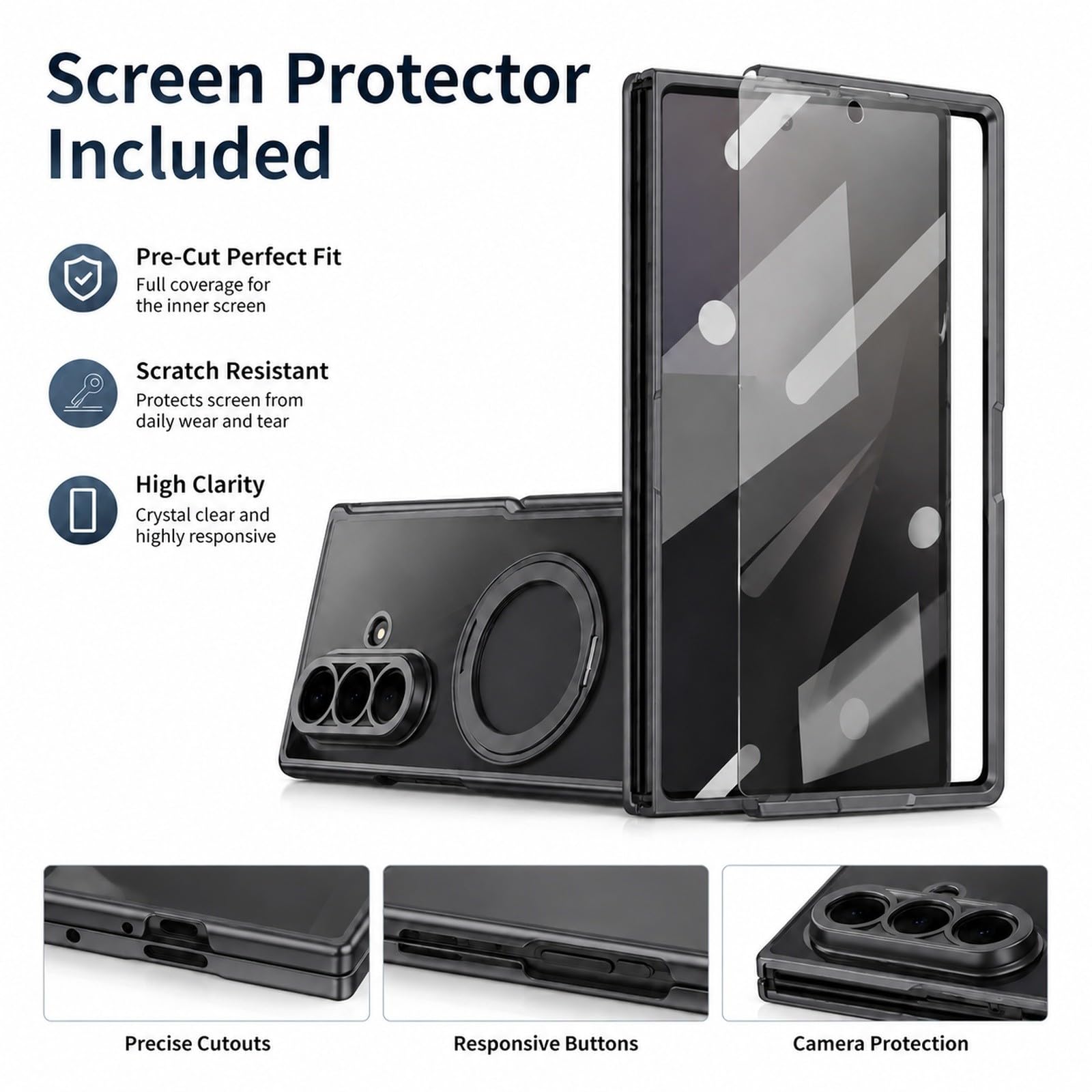 Generic Custodia compatibile con Samsung Galaxy Z Fold 7 (colore: argento) placcatura magnetica supporto in metallo antiurto con custodia trasparente