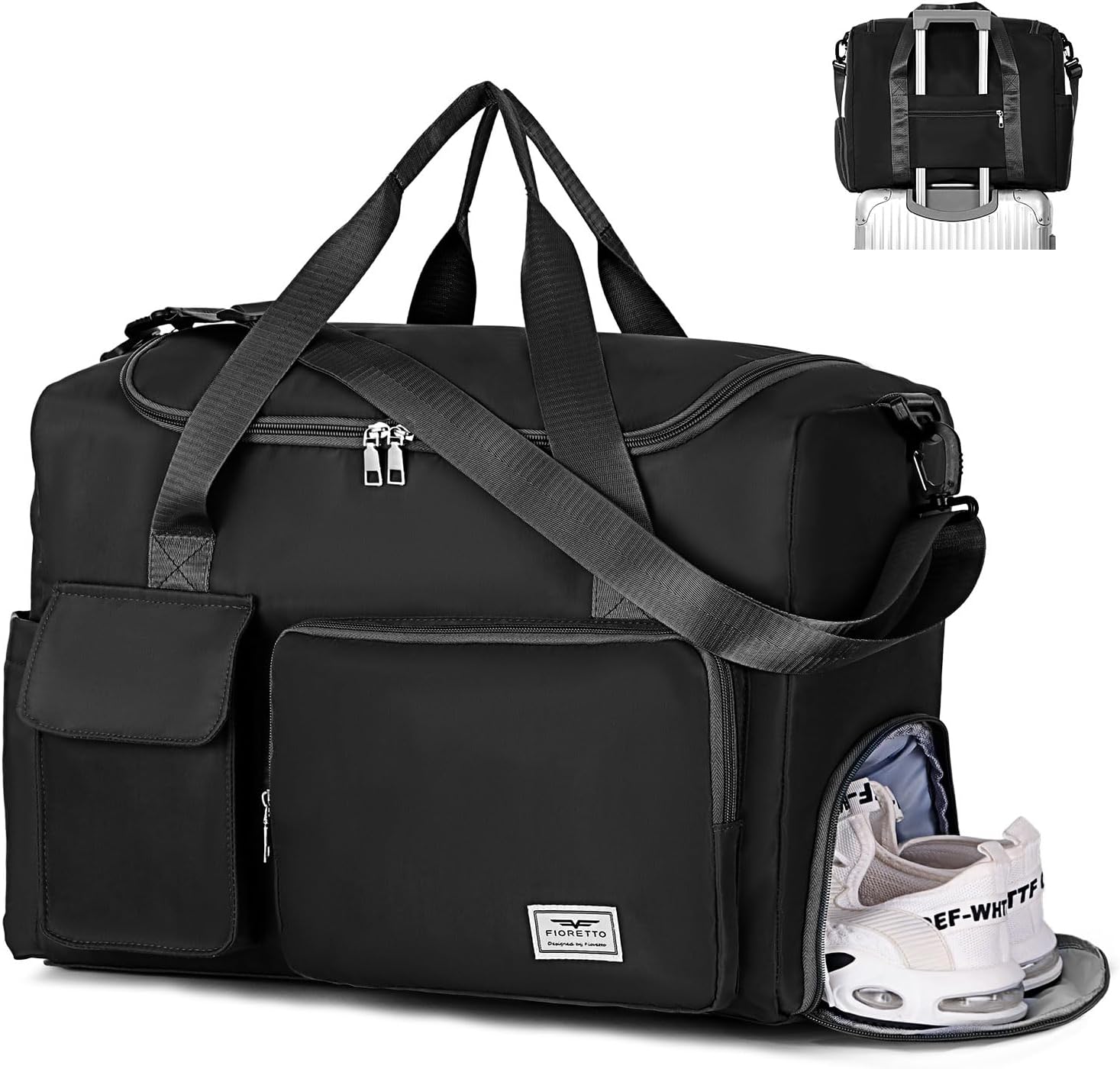 FIORETTO for Easyjet Airlines Cabin Bag 45x36x20 Underseat Travel Duffle Bag Holdall Tote Carry on Luggage Holdall for Women and Men with Shoulder Strap Black