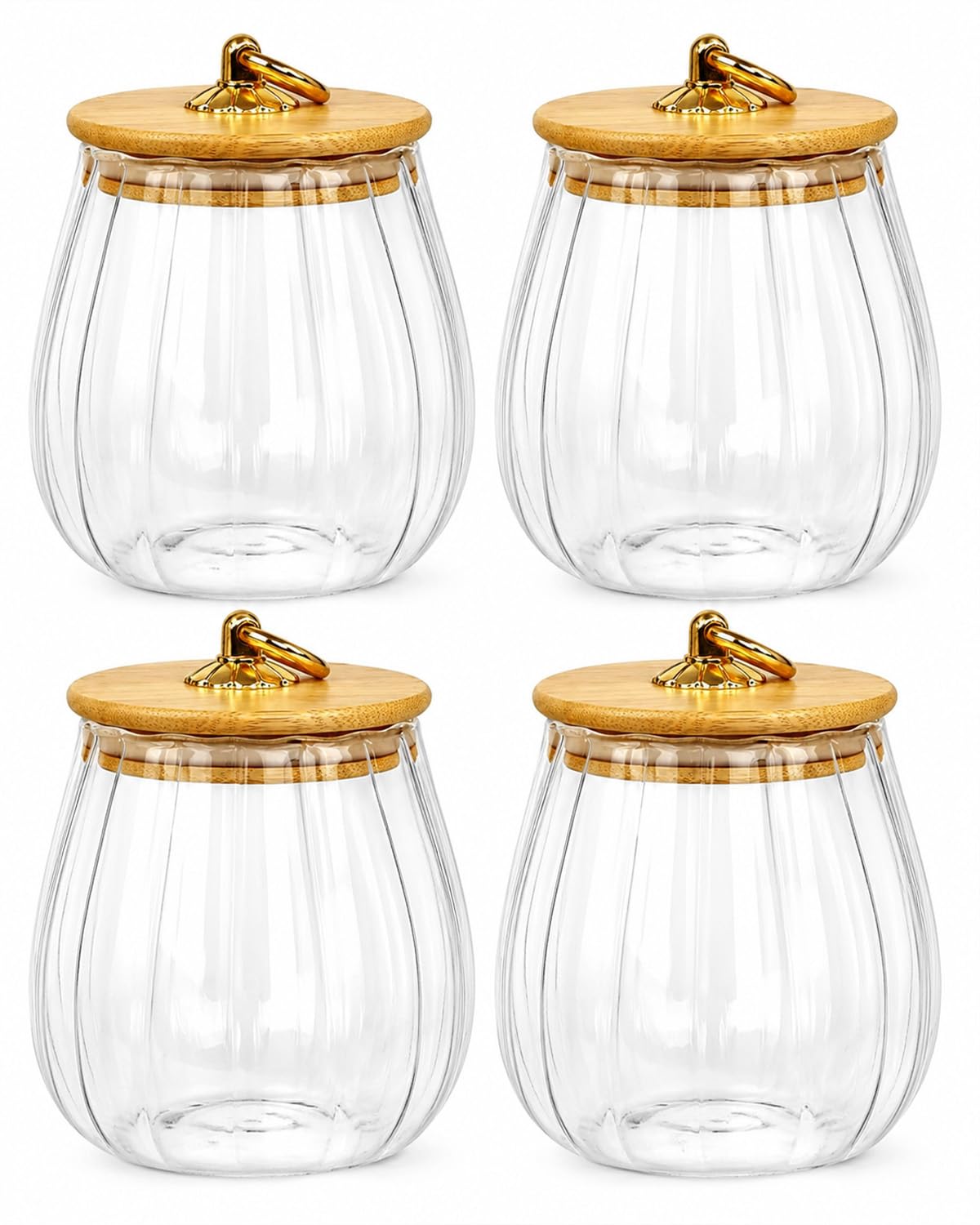 Botes de vidrio, paquete de 4 botes de vidrio de 25 onzas con tapas herméticas, recipientes de vidrio con tapas de bambú, tarros de galletas de vidrio pequeños tarros de almacenamiento para