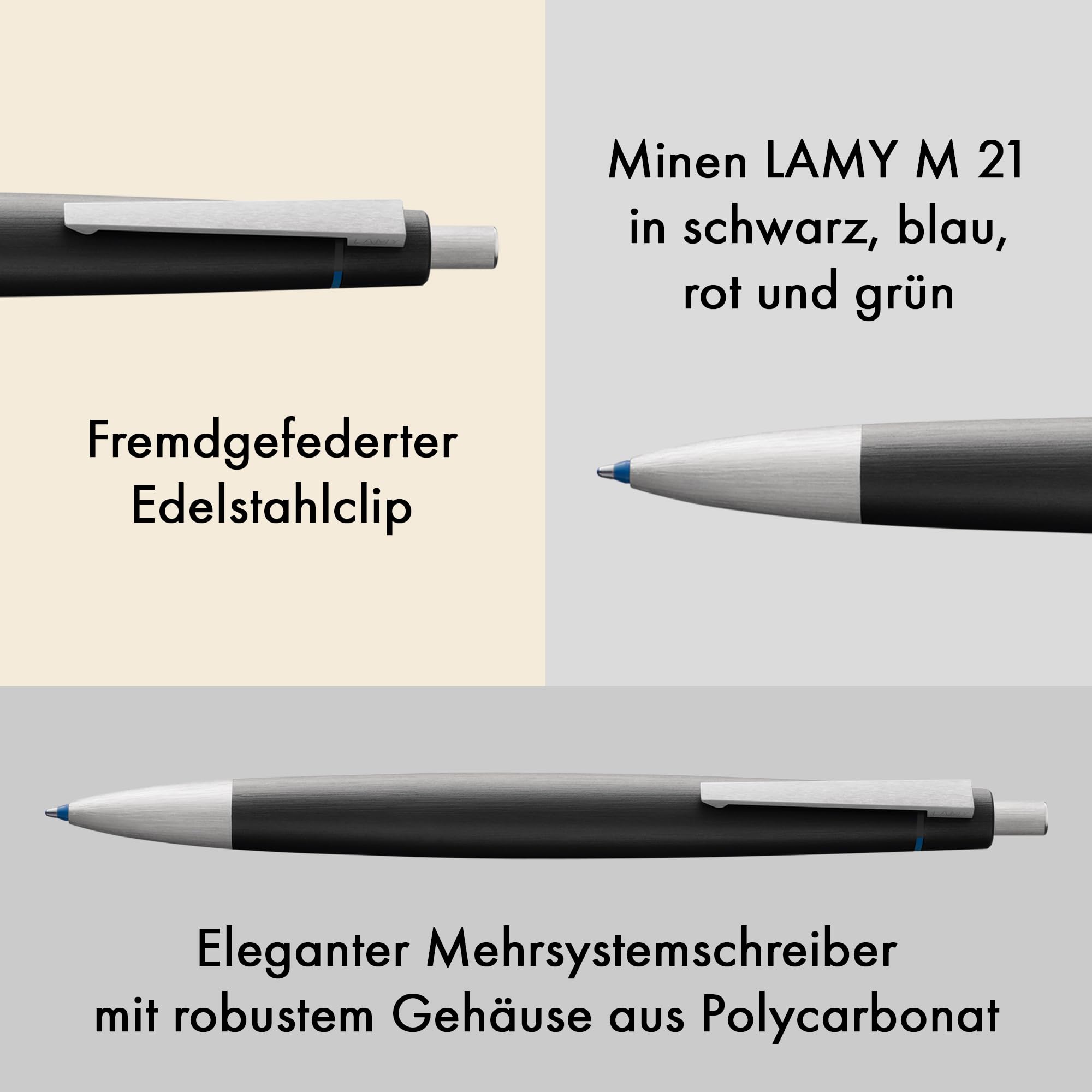 Lamy 2000 black 4-Farben-Kugelschreiber – mehrfarbiger Kugelschreiber (schwarz, blau, rot, grün) – mit Sichtwahlmechanik – inkl. Kugelschreiberminen M 21 in schwarz, blau, rot & grün