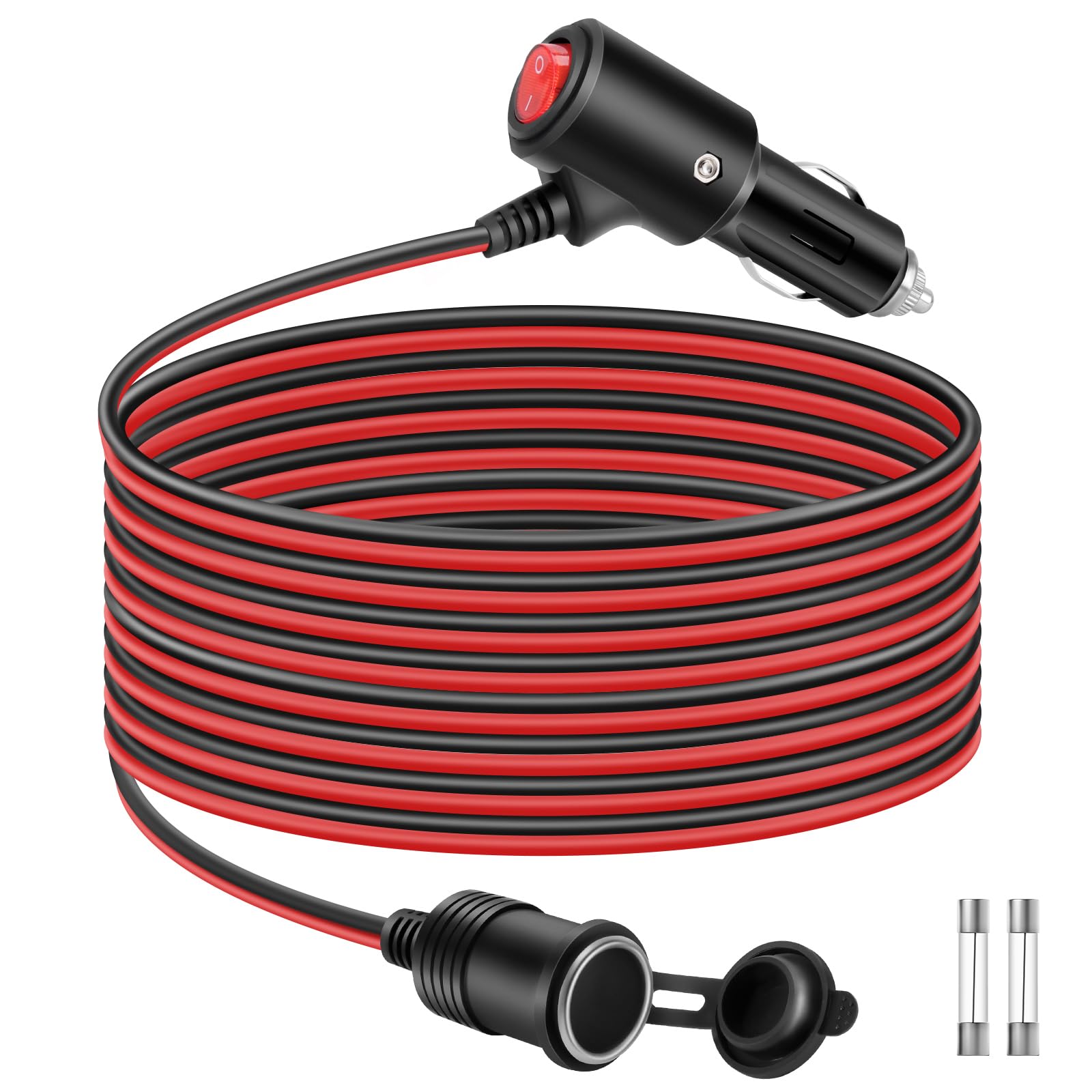 Thlevel 3 Meter Zigarettenanzünder Verlängerungskabel Buchse Stecker Auto Adapter 16AWG mit Schalter und 15A Sicherung für 12V-24V LKW Lieferwagen Wohnmobil