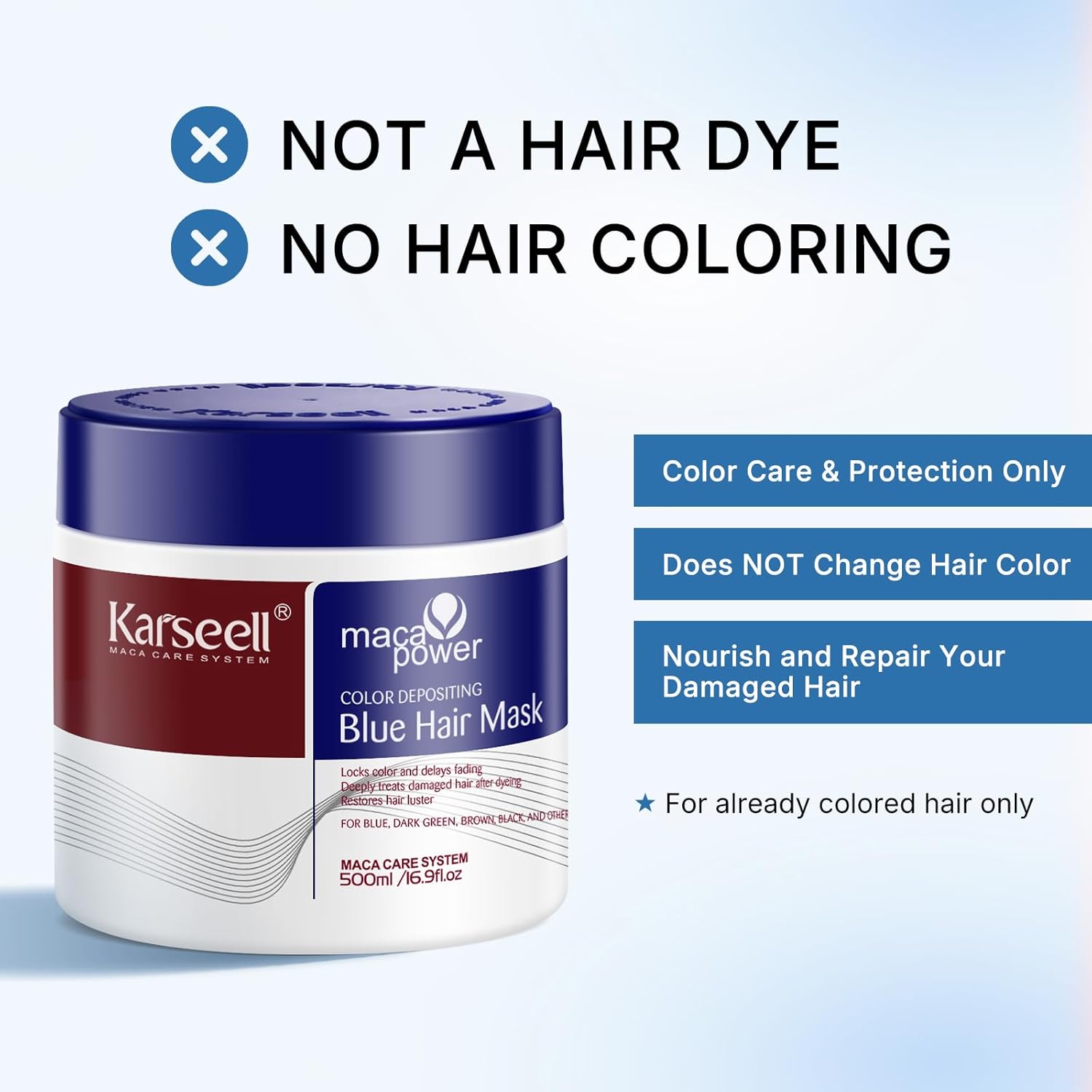 Karseell Blue Color Depositing Conditioner, Deep Hair Mask Treatment Intensely Hydrating, Refreshes Color & Tone 500mL 16.9floz