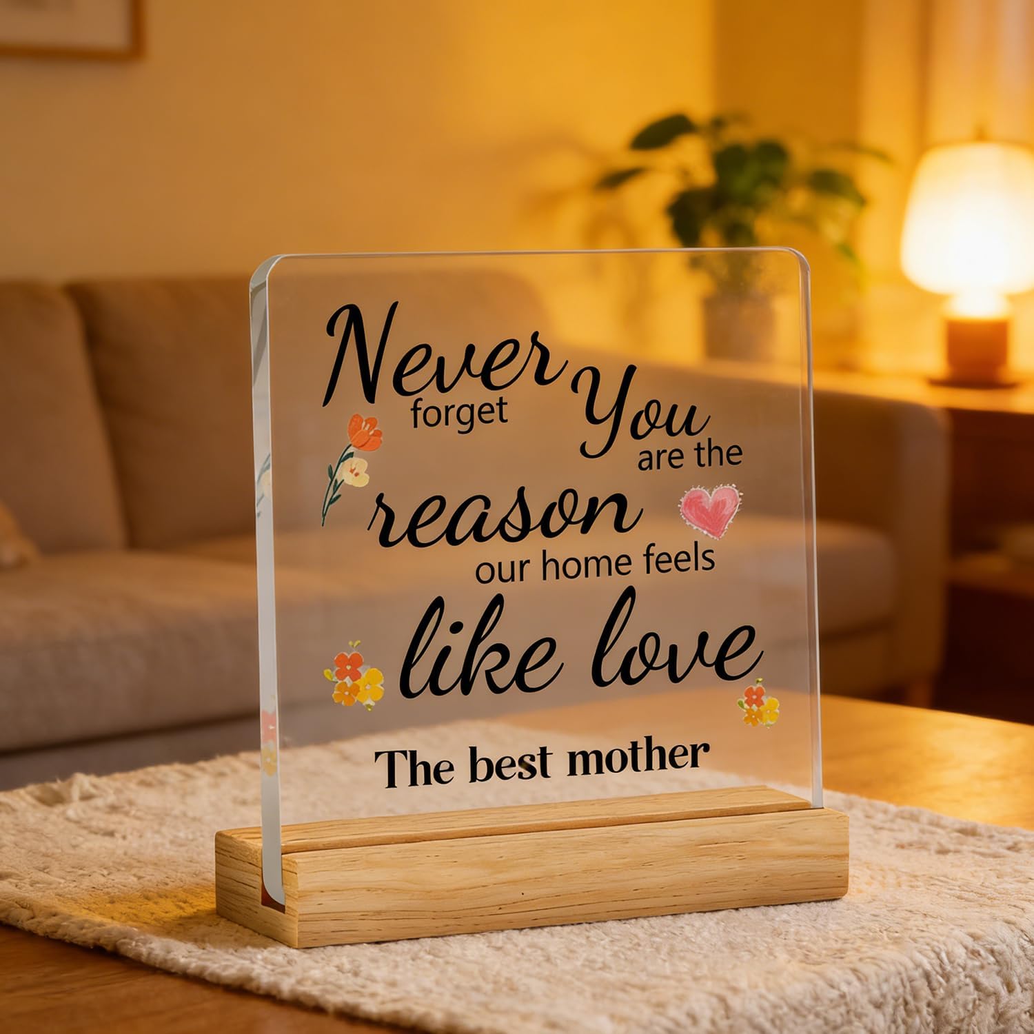 Gifts for Mom - Soulful Acrylic Plaque with Natural Wood Stand - Heartwarming Watercolor Floral Mothers Day Gifts from Daughter Son - Meaningful Birthday Gift for Mom, Desktop Decor for Home Office, 4x4in image 3