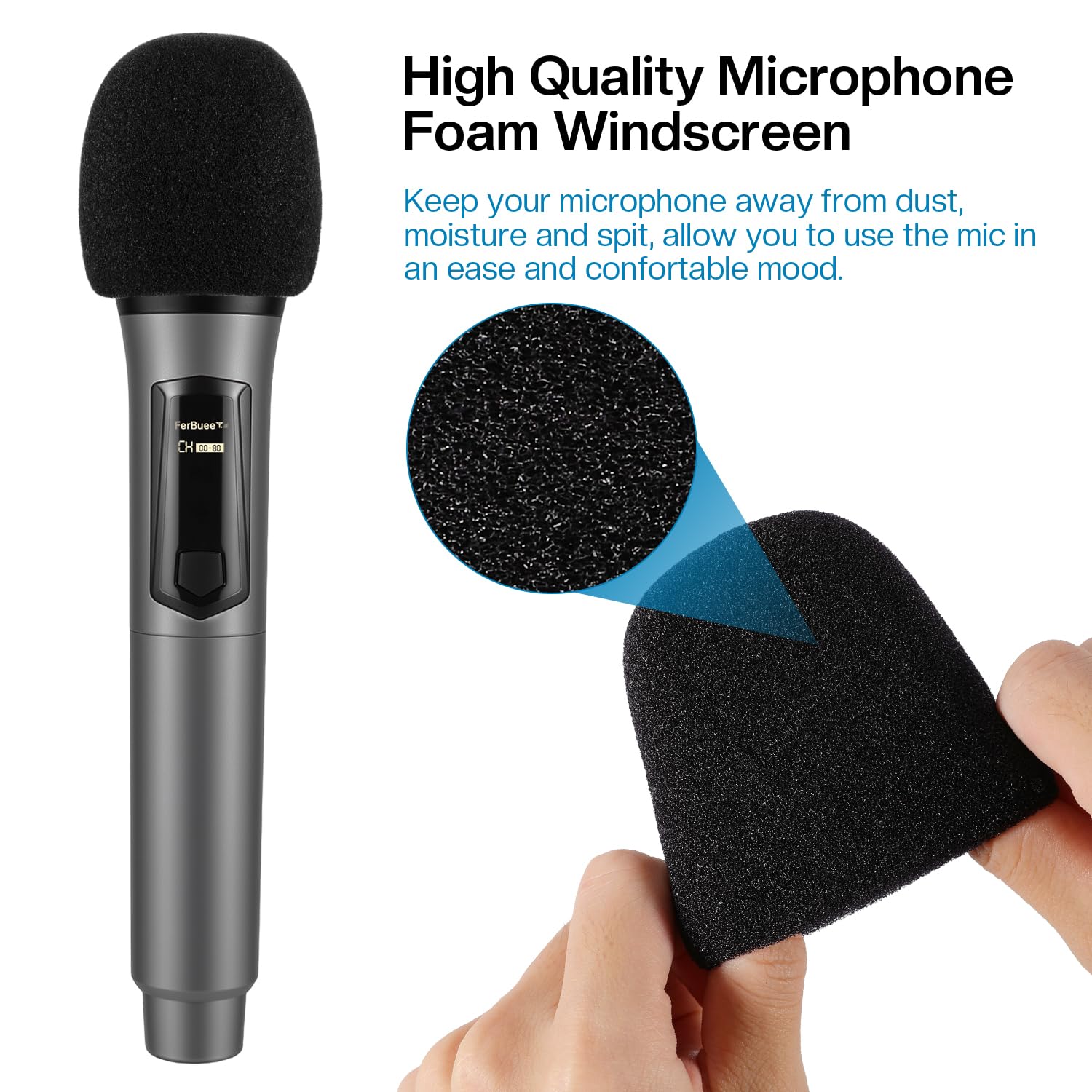 Microphone sans Fil Micro à Main Double avec Récepteur Rechargeable, Sortie 1/4”, 1/8" pour Amplificateur, Système de Sonorisation, Karaoké, Église, Réunion (Noir & Gris)
