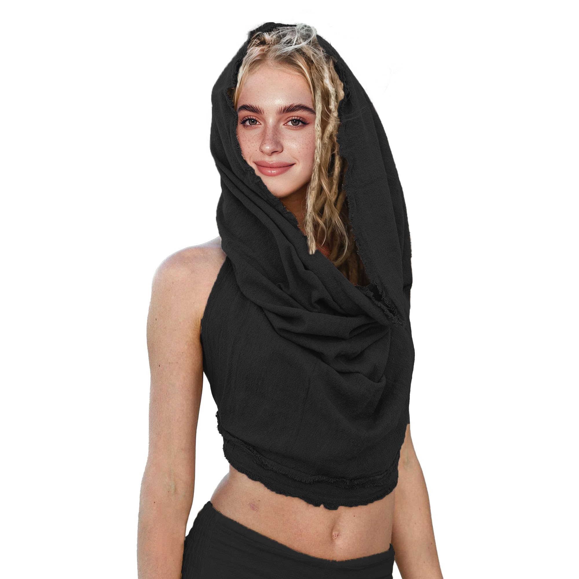 Dune Style Womens Crop Tank Top - Halter Boho Open Back Cross Wrap Swim Cover Up 100 Cotton