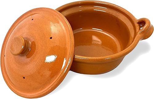 Miniatura 5 de Ancient Cookware, Maceta de cazuela mexicana con tapa de arcilla, pequeña, terracota, 1.25 cuartos de galón