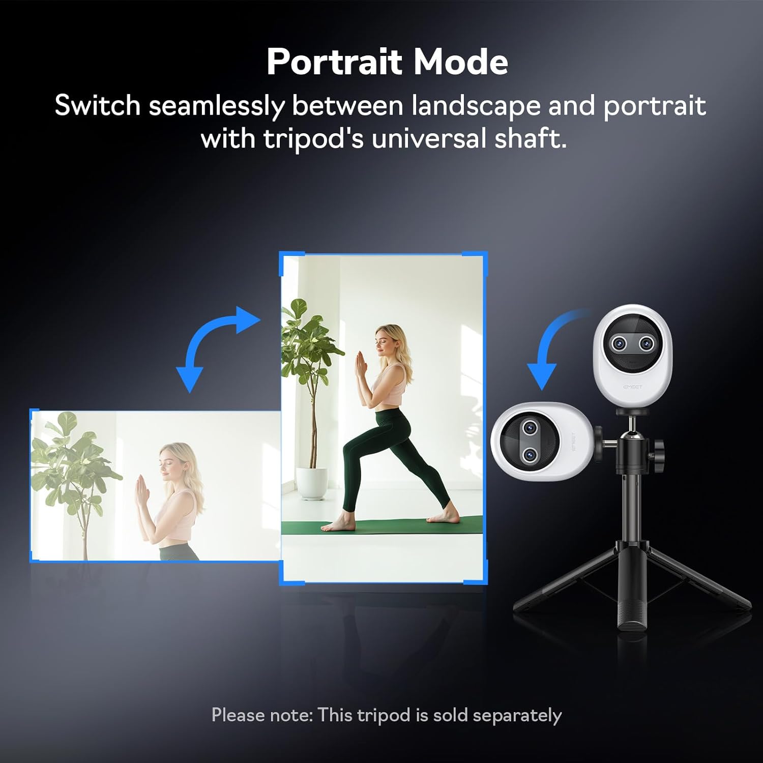 EMEET Piko Webcam in portrait mode on a tripod