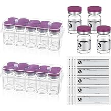 Threlaco 20 Sealed Sterile Empty Vials with Self-Healing Infusion Port Glass Penicillin Bottles with 20 Label Stickers Purple, 5ml