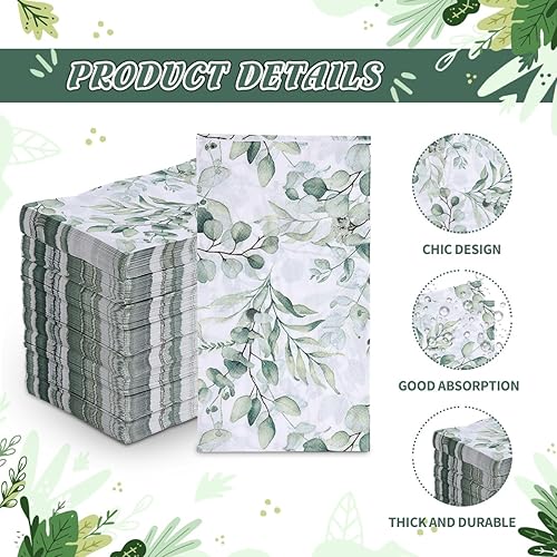 Miniatura 3 de 100 servilletas desechables para invitados, toallas de mano desechables de papel con hojas verdes, servilletas de mano decorativas de papel para