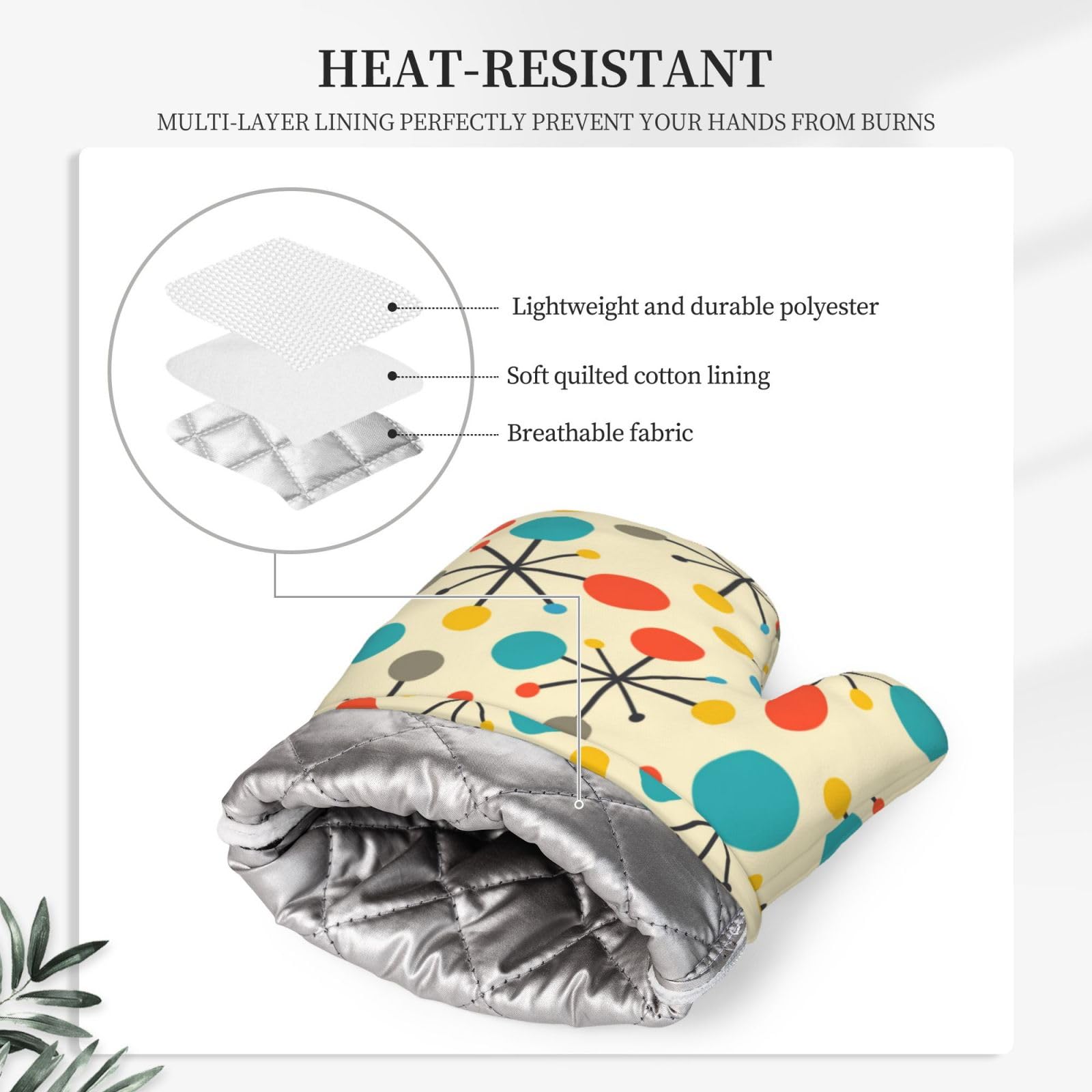 Lot de 5 gants de cuisine et maniques en silicone antidérapants résistants à la chaleur pour le milieu du siècle des années 50