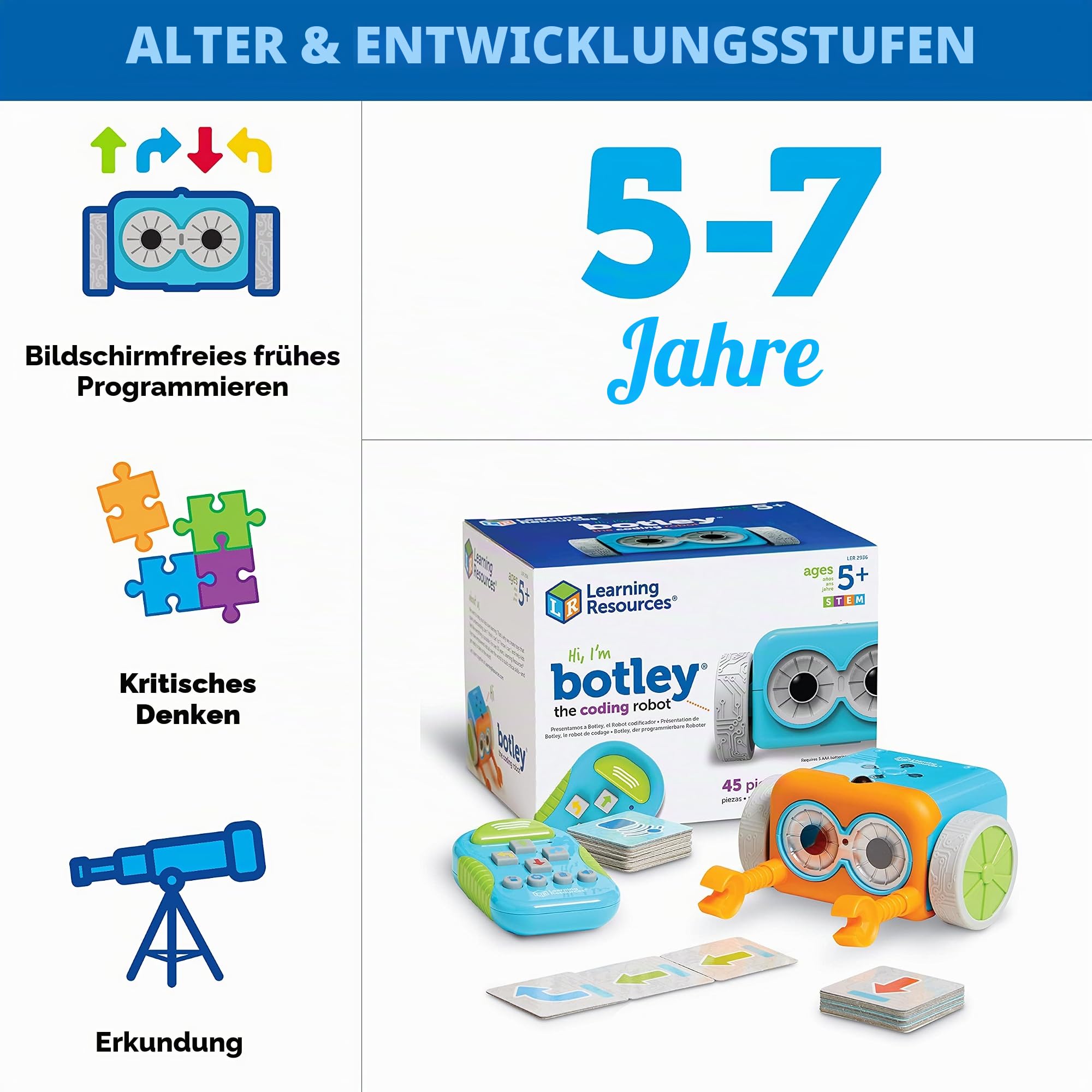 Learning Resources Botley, der programmierbare Roboter, ab 5 Jahren, Coding Spielzeug für Kinder, ohne Bildschirm, spielerisches Lernen von Programmierlogik und Mint-Fähigkeiten