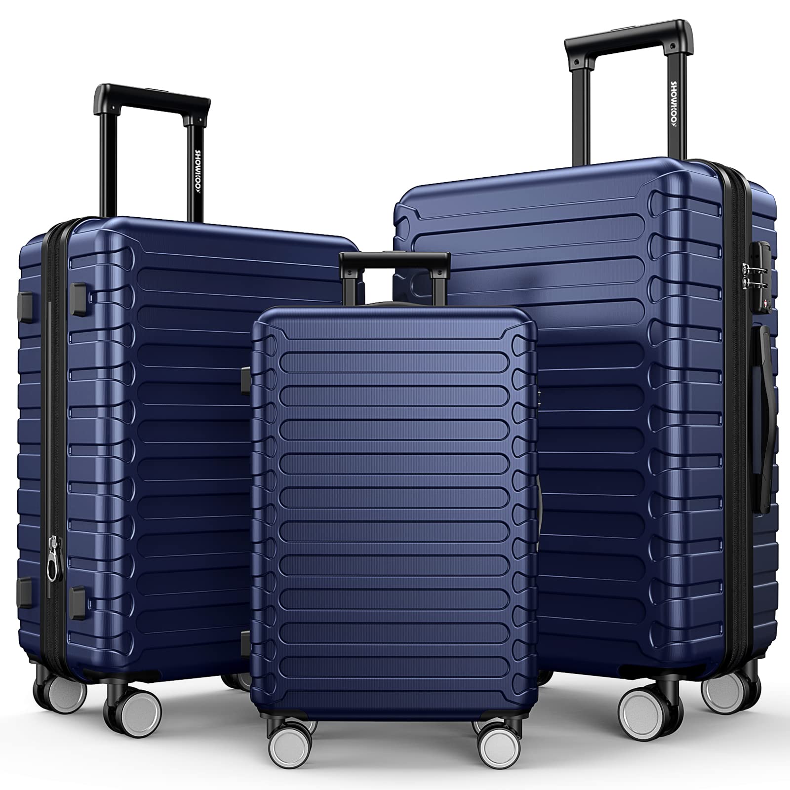 SHOWKOO Luggage Sets of 3 Expandable Hardside Lightweight Durable ABS+PC Suitcase sets Spinner Wheels, Deep Blue