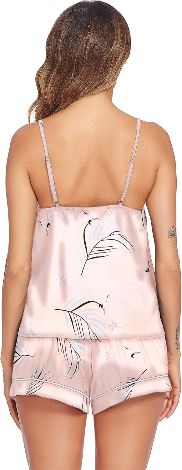 Ekouaer Pajamas for Women Set Silk Satin Pjs Sexy Lingerie Sleepwear Cami Shorts Set Summer Nightwear S-XXL - Image 2