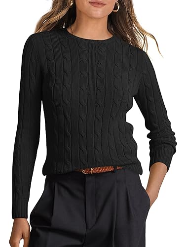 ANRABESS Womens Long Sleeve Cable Knit Sweater Jumper Crewneck Pullover