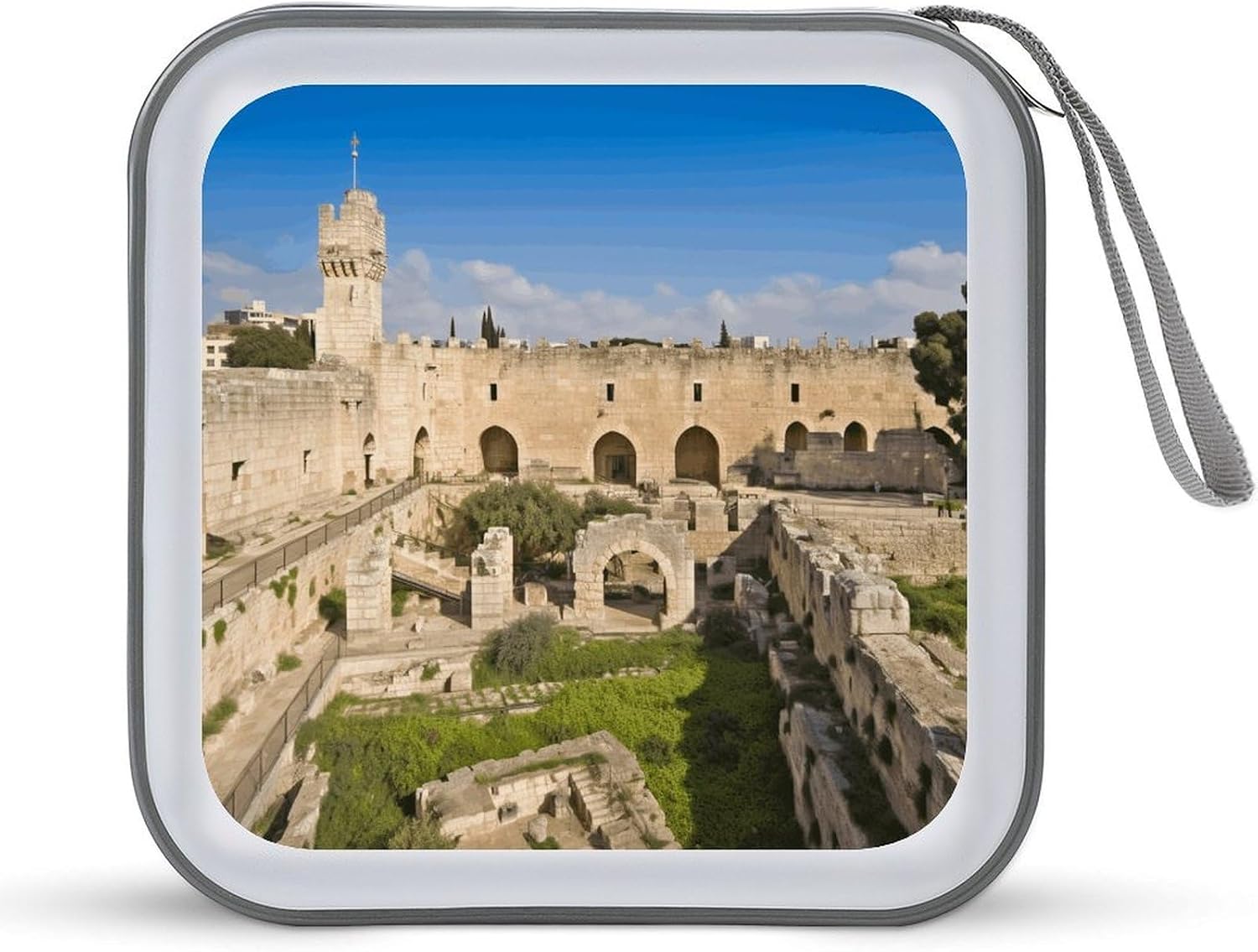 Israel at The Tower of David CD Case 40 Capacity DVD Case Portable Zipper CD Case Holder Protective DVD Disc Wallet Bag Large Storage CD Wallet CD DVD Organizer for Car Home Travel