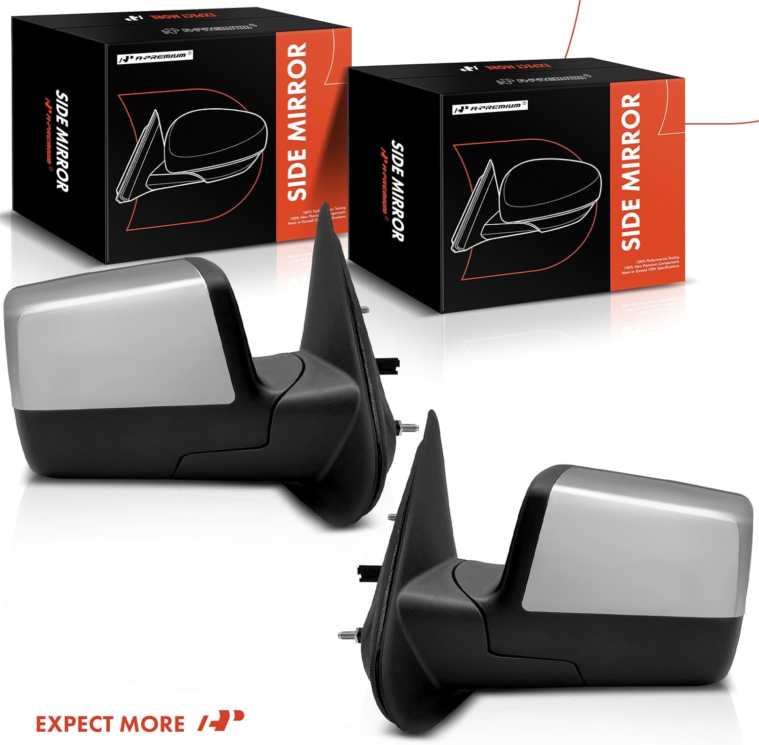 A-Premium Pair (2) Driver and Passenger Side Power Door Mirror - Compatible with Ford Ranger 2006-2011 - Non-Heated Manual Folding Chrome Outside Rear View Mirror - Replace# 6L5Z17683DA, 6L5Z17682DA