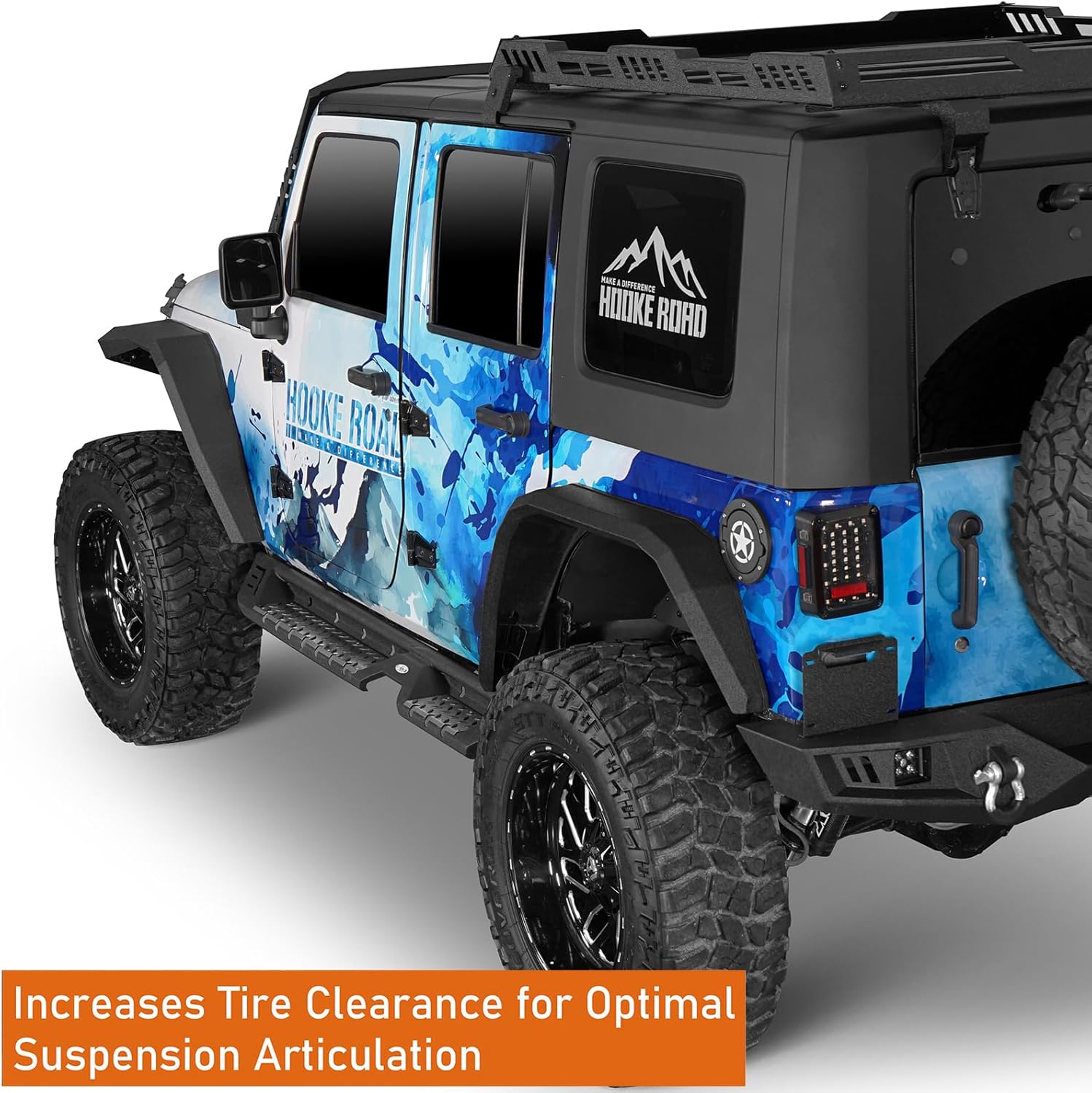 Hooke Road JK 8.7" Wide Flat Fender Flares Kit for 2007-2018 Jeep Wrangler JK & Unlimited 2/4 Doors, 4PCS Off-road Fenders w/Lights