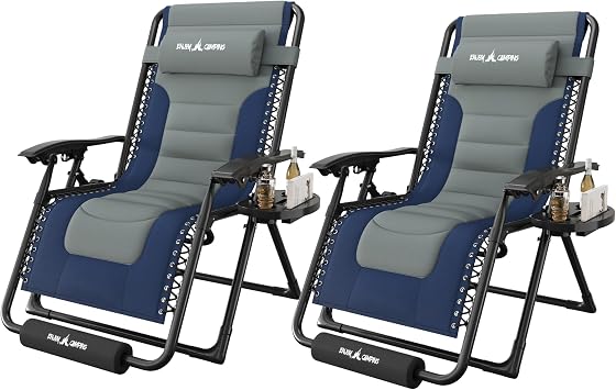 Amopatio Zero Gravity Reclining Patio Chairs Set of 2,XL Foldable Lounge Chair with Removable Cup Holder/Headrest/Footrest,500LBS Capacity, Portable for Outdoor Patio Pool Backyard