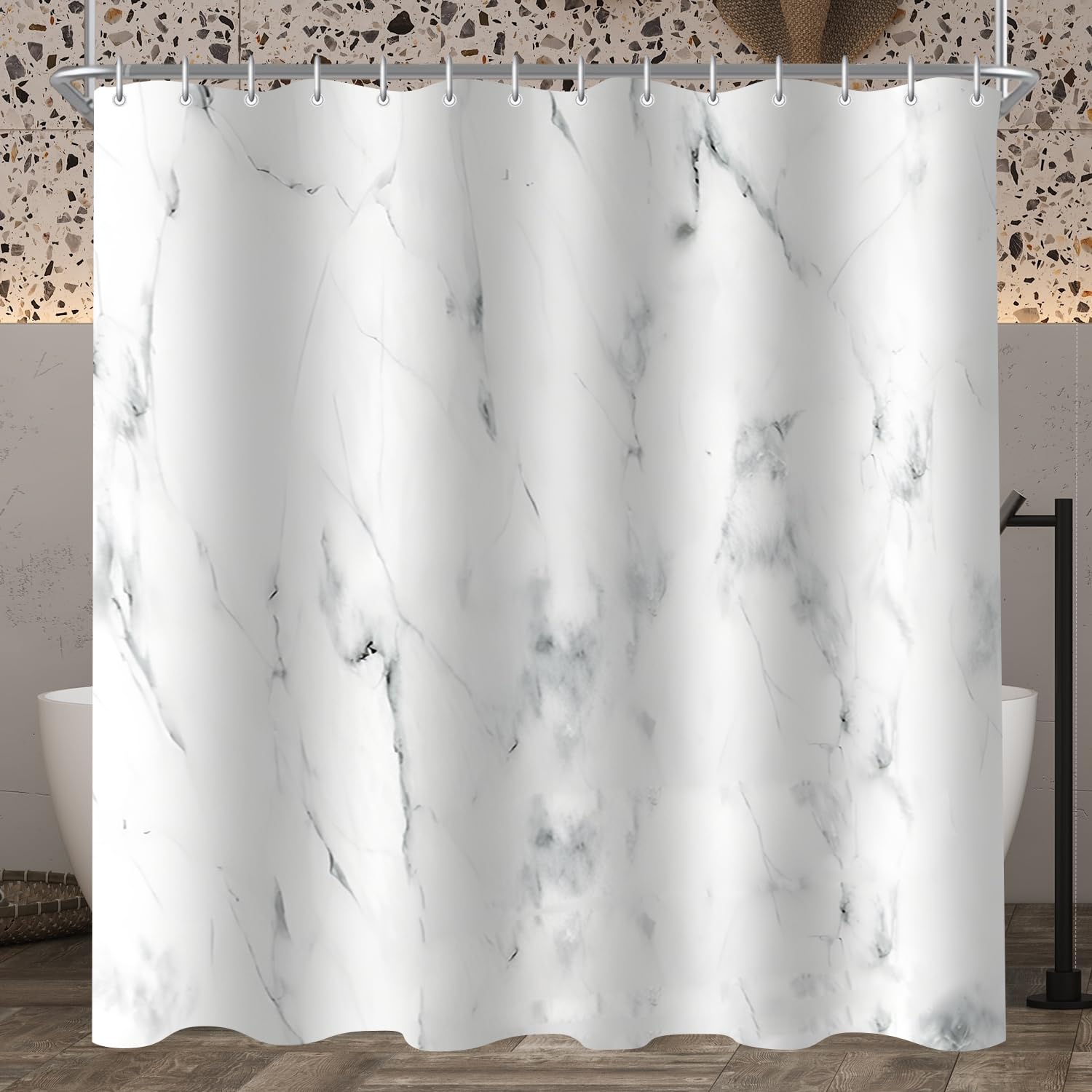 Lerores Shower Curtain, 220 x 200 cm, Marble, Weighted Hem, Anti-Mould Textile, Waterproof