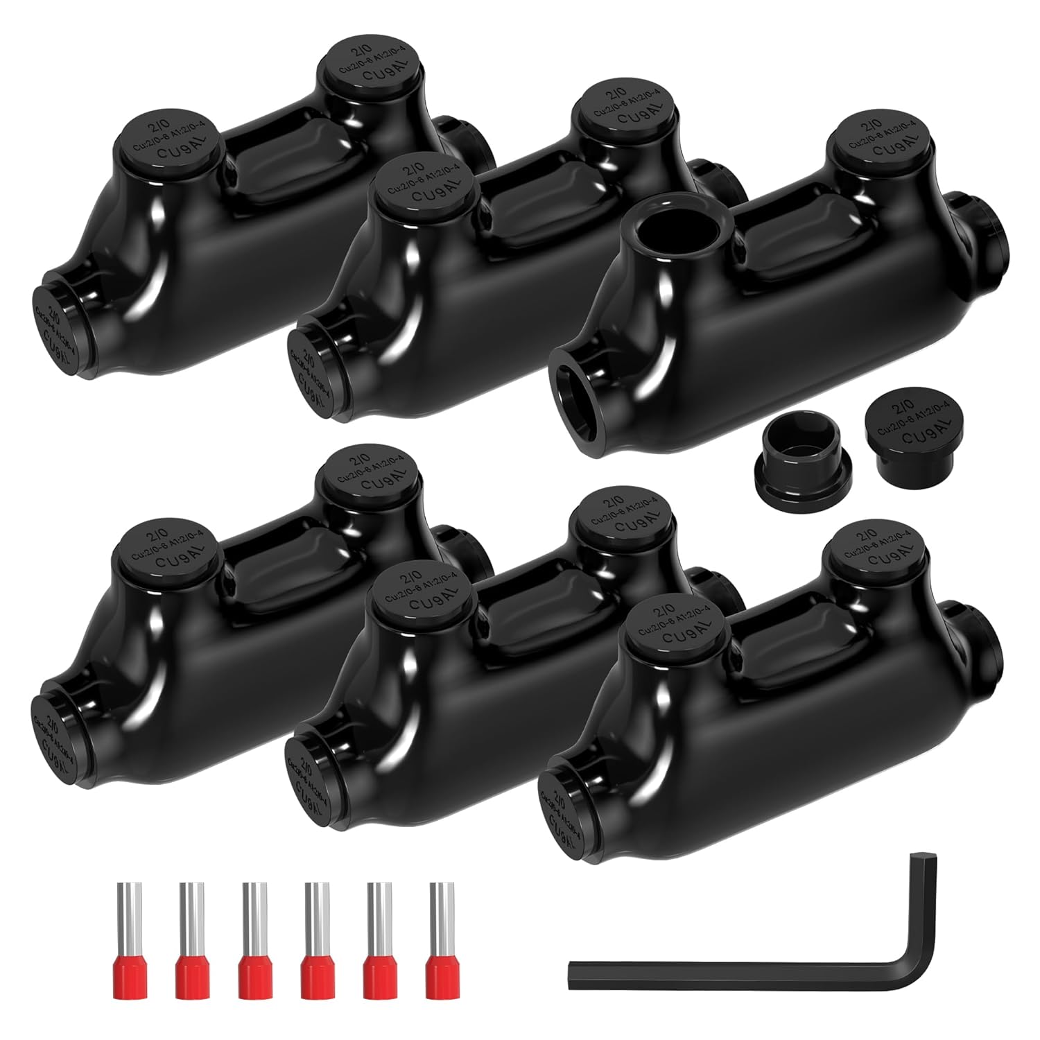 Joinfworld 2/0-6 AWG Insulated Inline Splice Connectors - Aluminum to Copper Wire, UL Listed, Easy Install 6 Pack