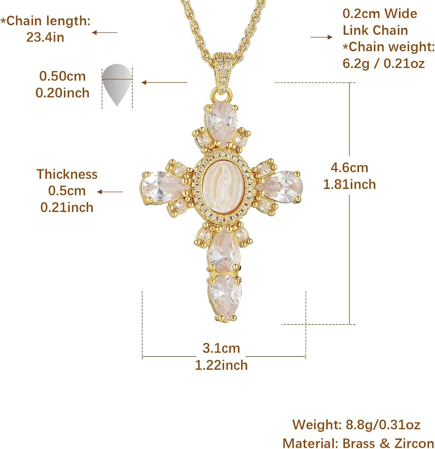 HZMAN Gold Cross Necklace for Women 18K Gold Plated Necklace Dainty Virgin Mary Cubic Zirconia Necklace Pendant Jewelry Gift - Image 7