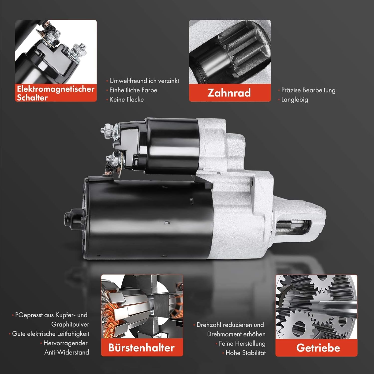 A-Premium Starter Motor Compatible with Mercedes-Benz C300, CLK320, E320, ML350, ML350, R350, SLK280 & Chrysler Crossfire, 12V 1.4KW 10 Teeth Clockwise, Replace# 0001108197, 0001108403