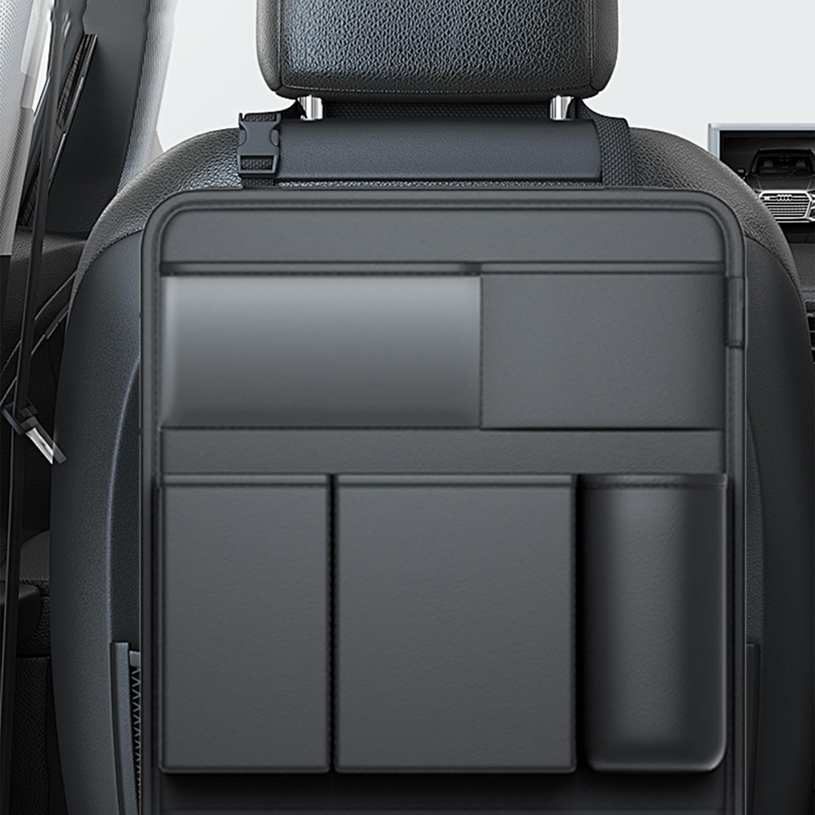 Genérico Organizer per sedile posteriore 'auto, organizer in pelle ecologica con portabicchieri e tasche, per la parte posteriore del sedile, per SUV, viaggi, campeggio, uomo, donna, bagagliaio