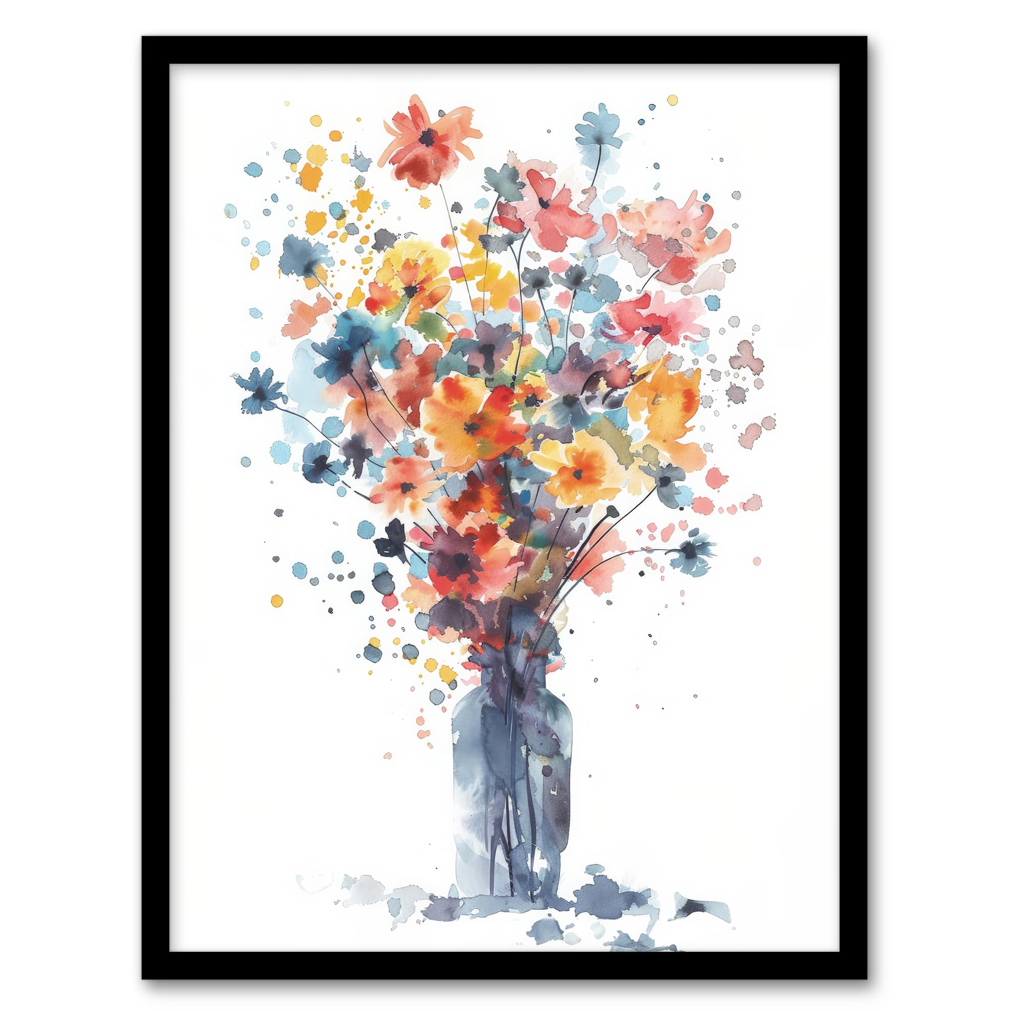 Artery8 Wildflower Bouquet in Vase Abstract Watercolour For Living Room Artwork Framed Wall Art Print A4