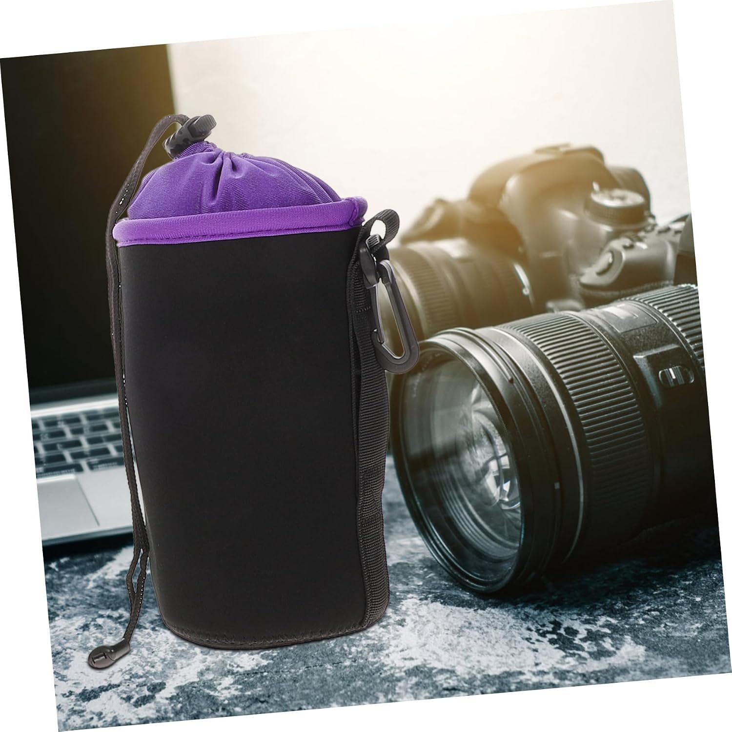 KALLORY Waterproof Camera Lens Bag Thickened Drawstring Lens Pouch for DSLR Cameras Outdoor Storage Case Neoprene Material for Photographers