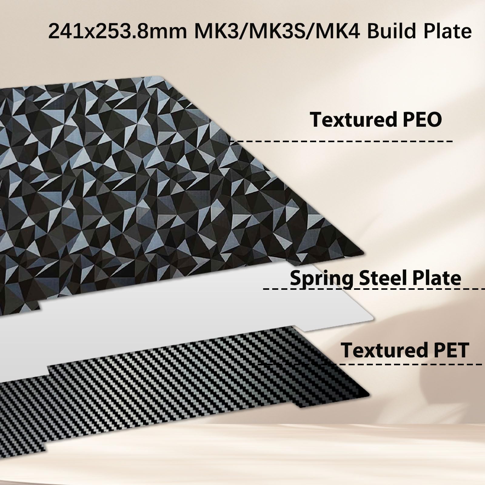 Plate-forme d'imprimante 3D pour Prusa i3 MK3, plaque de construction double face diamant PEO + feuille flexible en acier à ressort PET en fibre de carbone 241 x 253,8 mm pour imprimante 3D Prusa I3