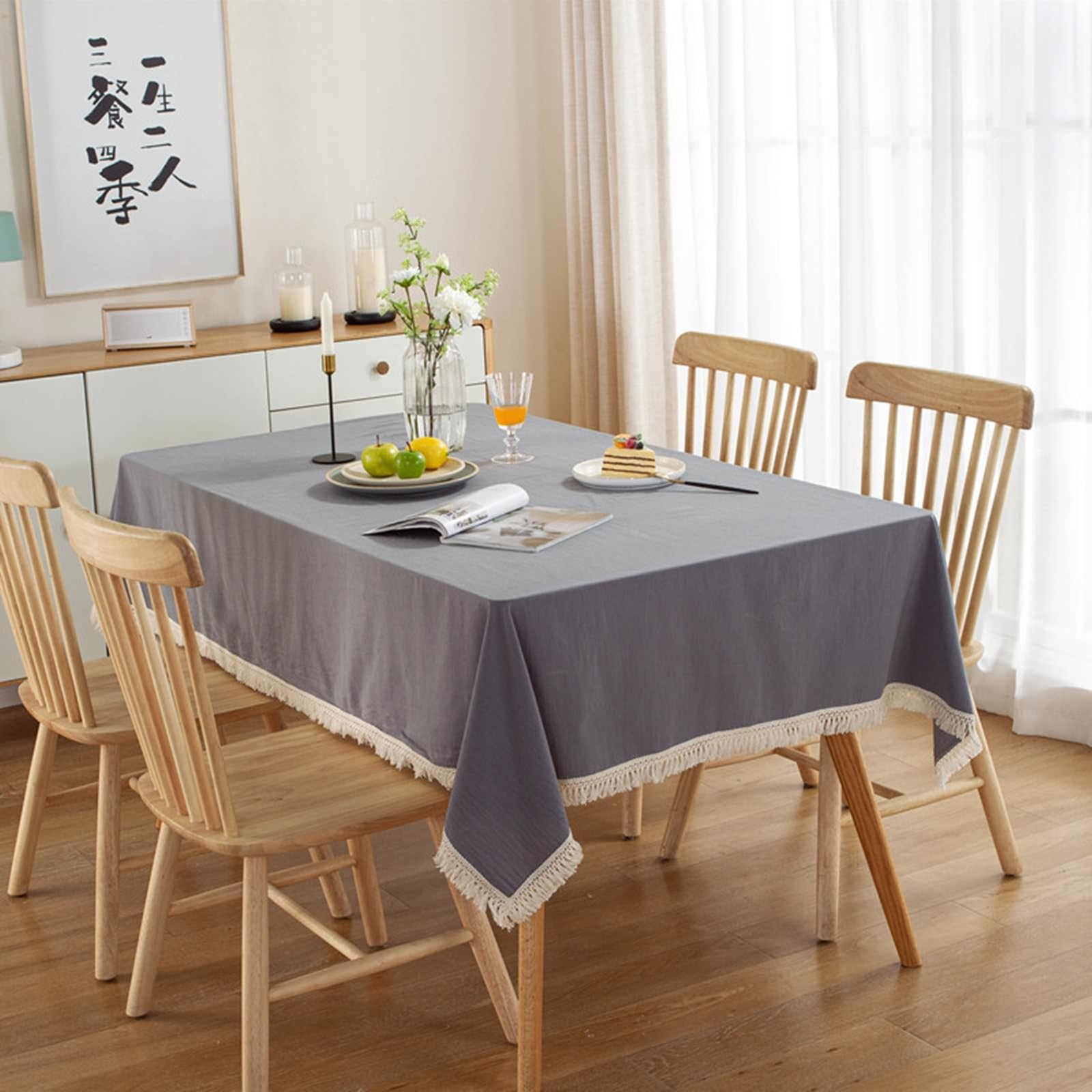 Tovaglia da Cucina Cotone, Tovaglie 140 x 180 cm Tinta unita con nappa Tovaglia per La Decorazione della Casa CucinaGrigio-StyleB