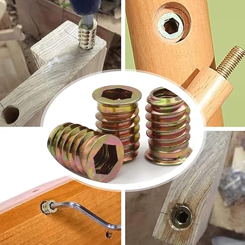 Miniatura 9 de Juego de 20 tuercas roscadas de acero al carbono chapadas en zinc, tuercas hexagonales para muebles M6M8M10, kit de herramientas para muebles de