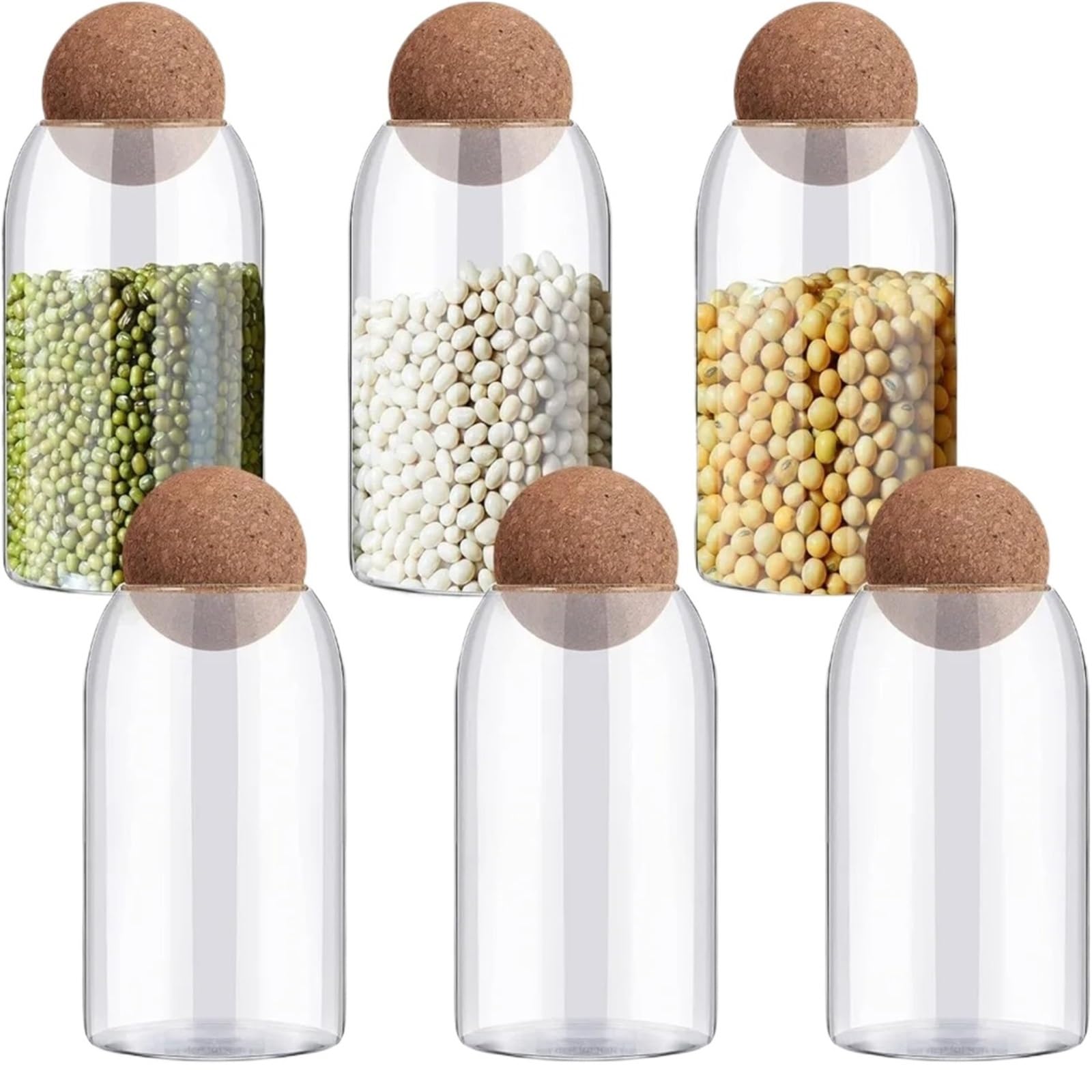 LSNNMU 6pcs Glass Storage Jars With Ball Plugs, With Cork LIDS Coffee Dried Fruit For Preserving