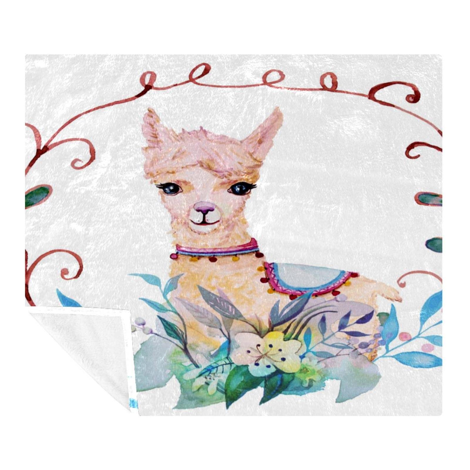 Couverture douce et confortable imprimée lama et fleurs pour lit et canapé