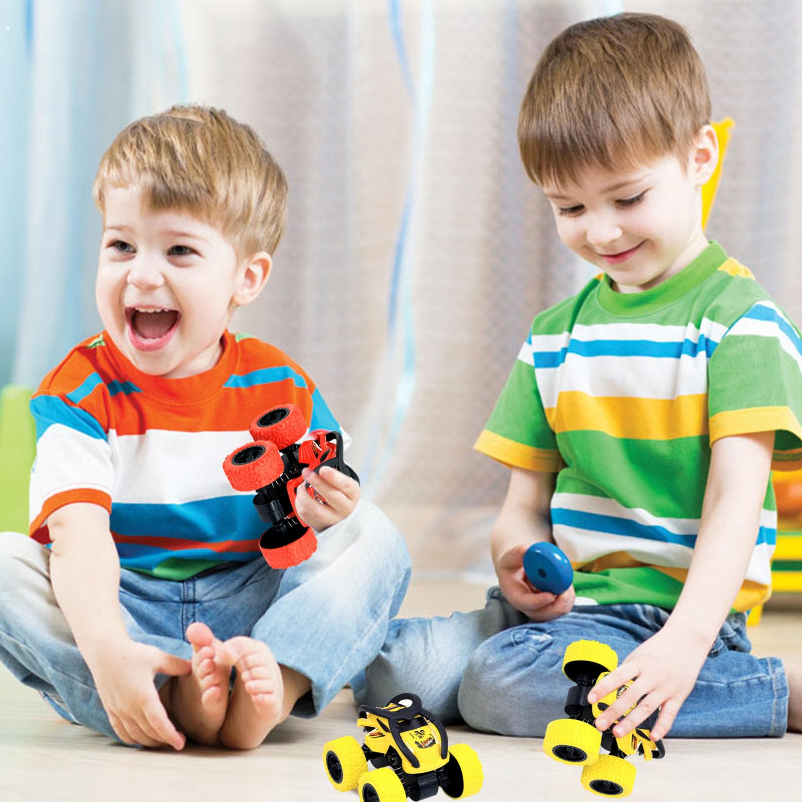 SSKHE 2 Pezzi Monster Truck 360 gradi rotante bambini auto giocattolo inerzia auto da corsa per 3 4 5 6 anni bambini rosso e giallo auto giocattolo