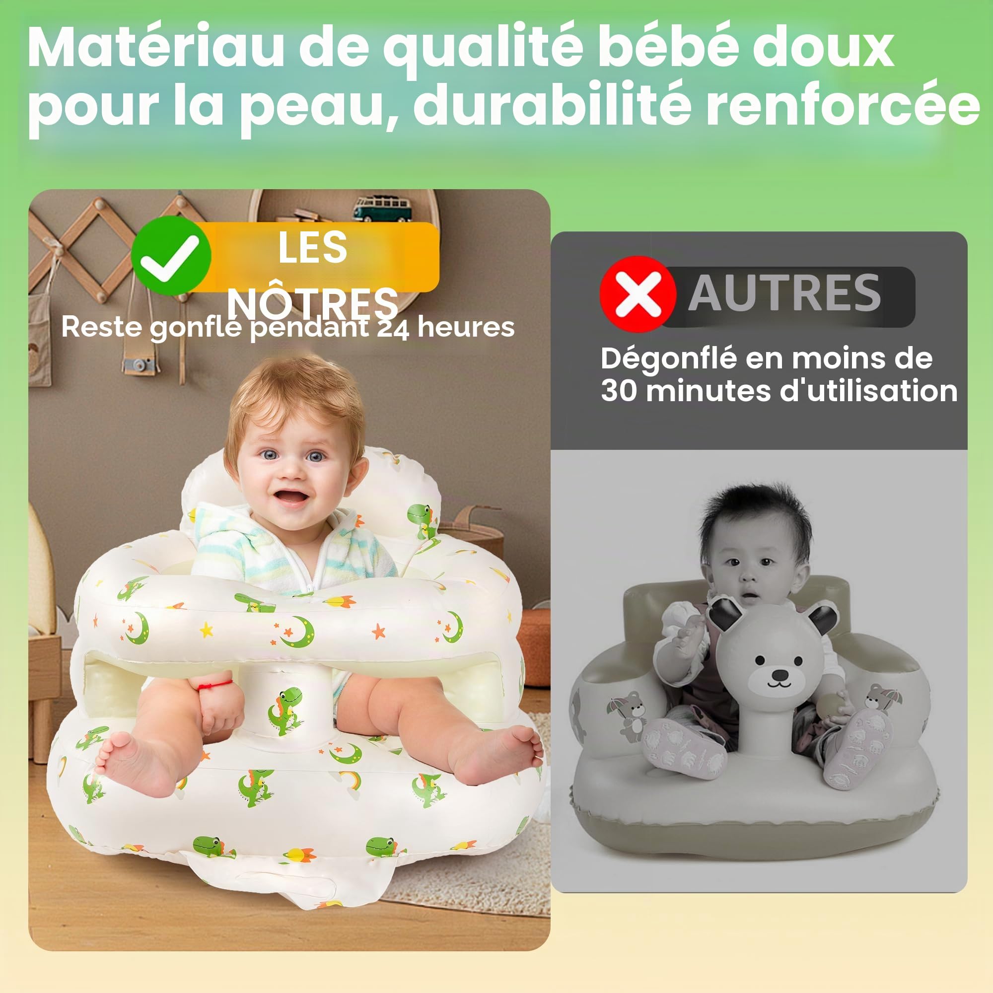 Chaise gonflable bébé 3 mois+ pompe intégrée apprendre s'asseoir douche camping