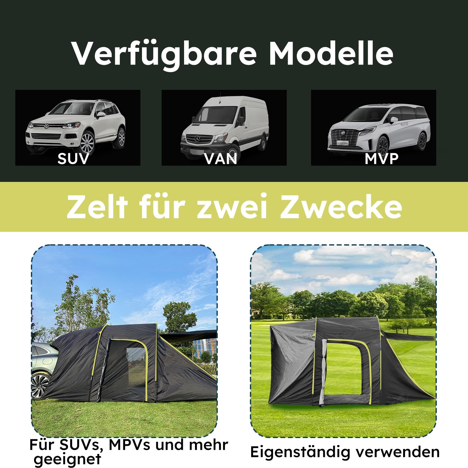 Tienda de campaña trasera para 6 personas, gran tienda trasera SUV con lona impermeable, 300 x 300 x 220 cm, tienda de campaña trasera para coche con columna de agua de 3000 mm, tienda de campaña