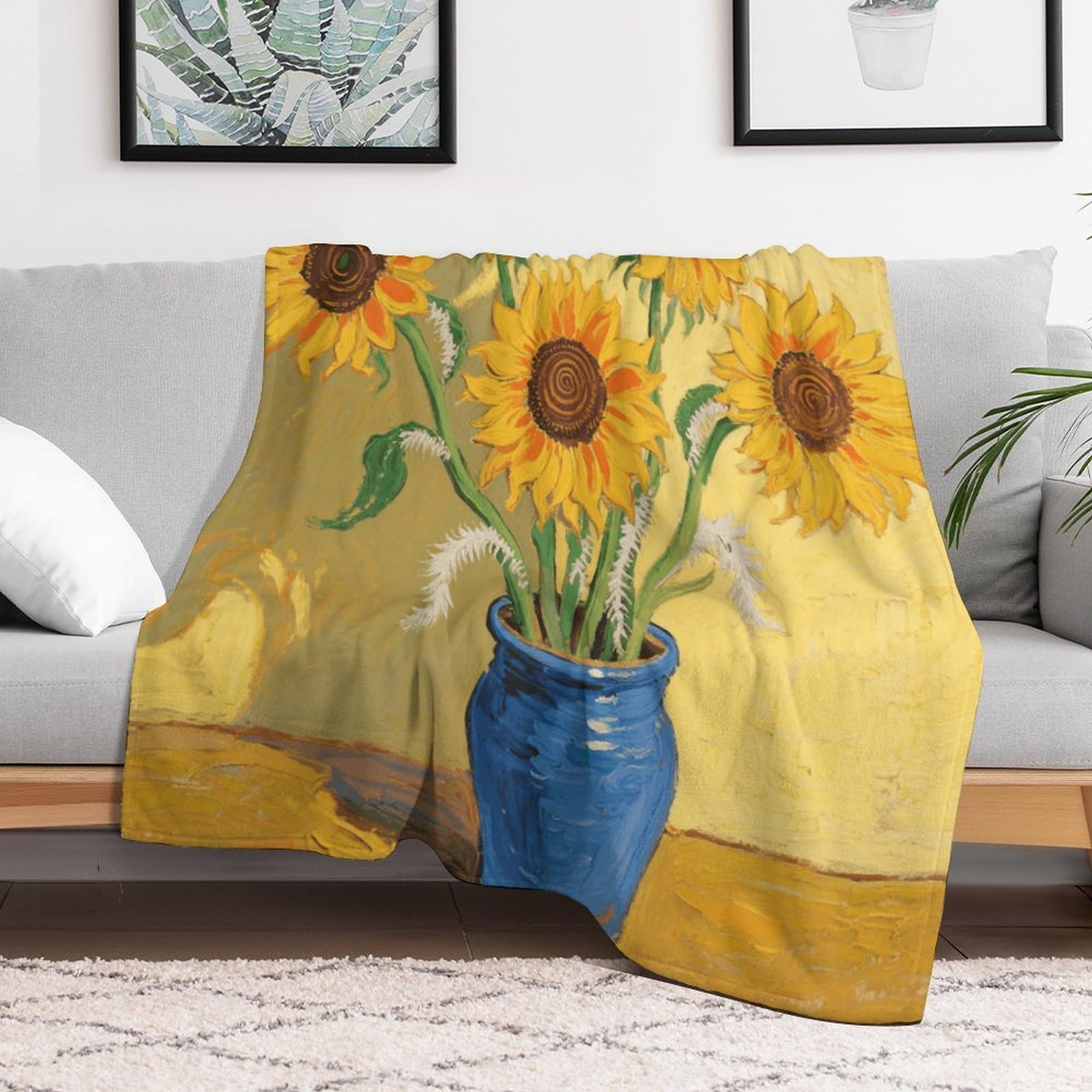 Custom Sunflower Blanket Lightweight Flannel Fleece Throw for Couch Sofa Bed Luxury Soft Cozy Plush Lap Bedtime Blanket for All Seasons Bedroom Home Decor Gifts 50x60
