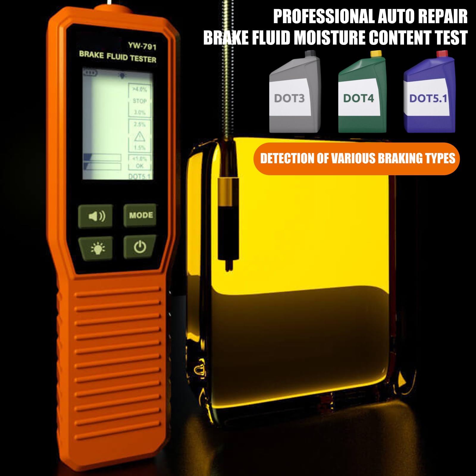 Strumento diagnostico automobilistico professionale Tester liquido freni con sonda a collo d'oca Design ergonomico Grip Tester fluido freni digitale