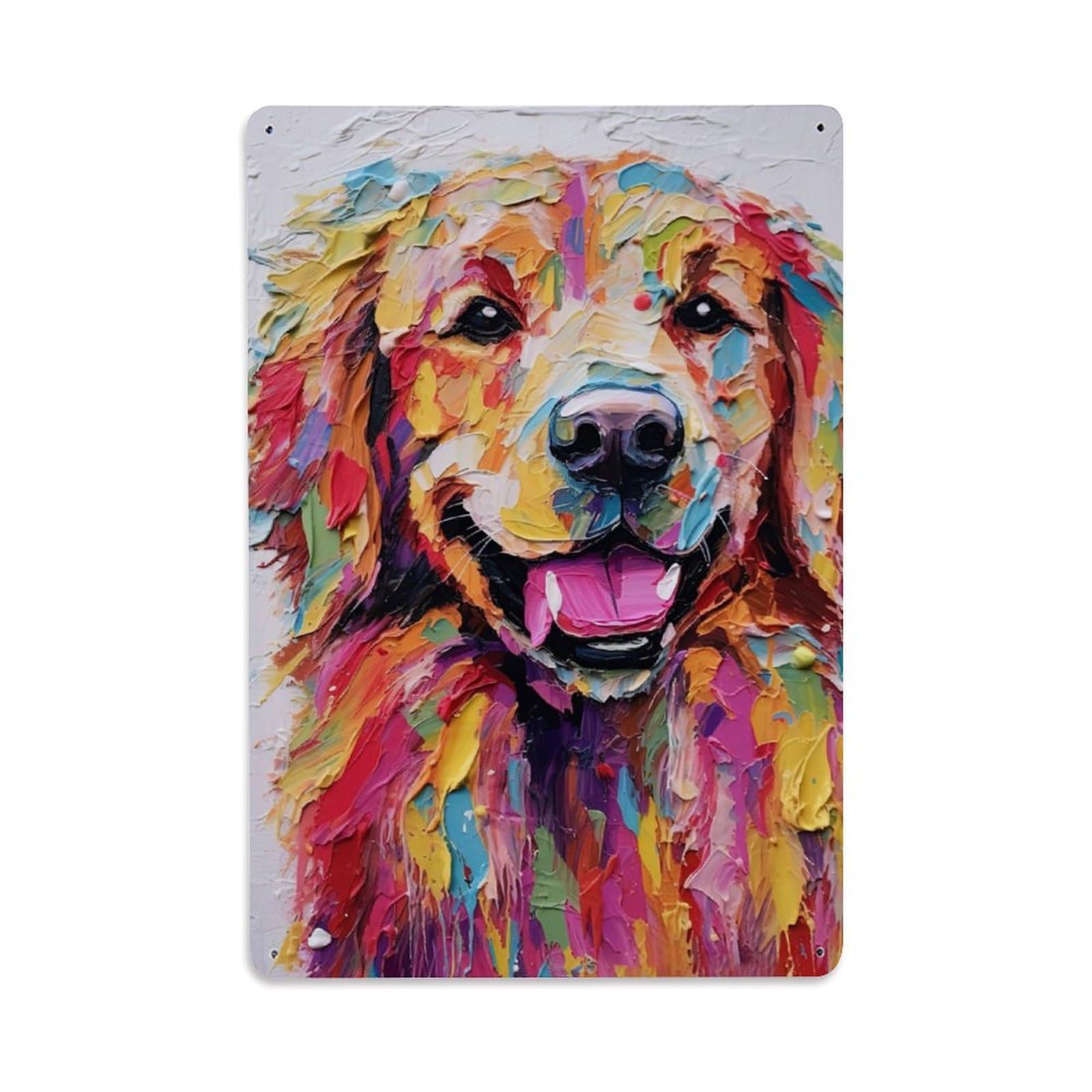 Golden Retriever Vintage Wildlife Main Color Animal Old School Metal Tin Sign Plaque Wall Decor for Cafe, Man Cave, Club Bar, Office, Home Garden Round Metal Poster 8x12Inch