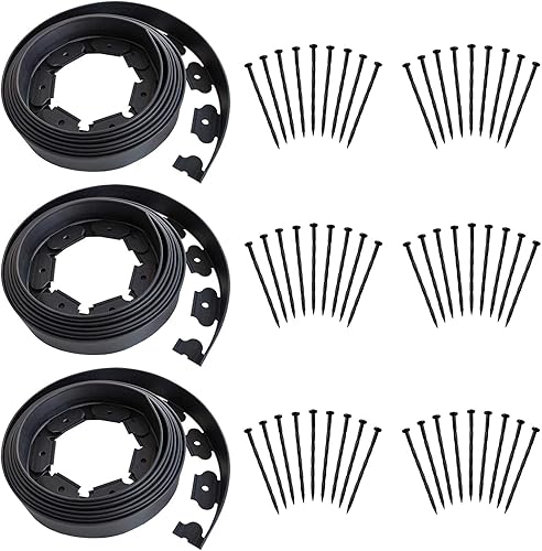 El kit de bordes de jardín de 60 pies de longitud sin excavación incluye 54 picos, valla de borde de patio premium con un pico por pie, color negro