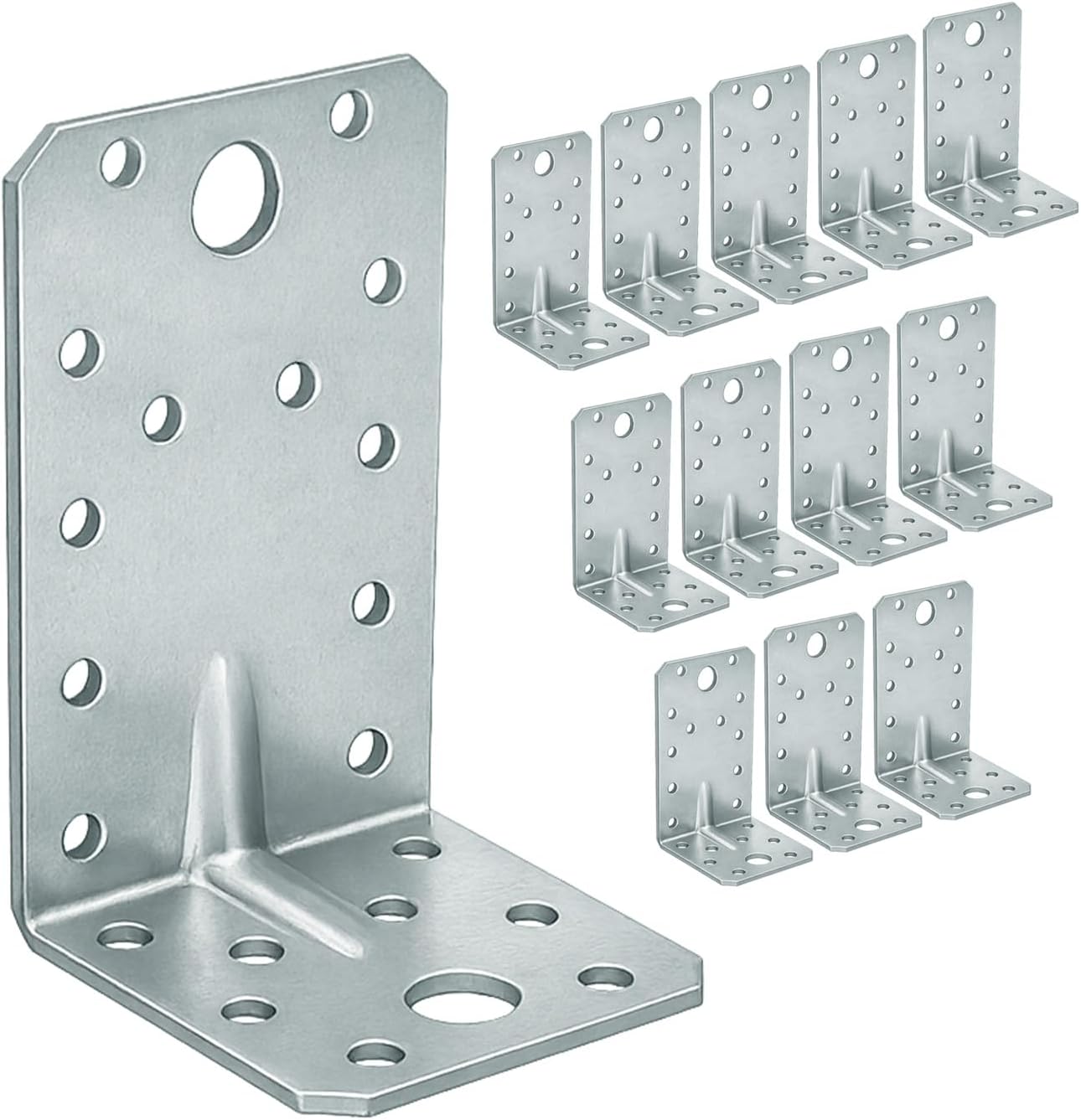12 x Angle Brackets (90 x 50 x 55 x 2.5) Heavy Duty Corner Sleeper Bracket with Beading Timber Wood Metal Joining Fixing L Galvanised Steel Sheet Connector