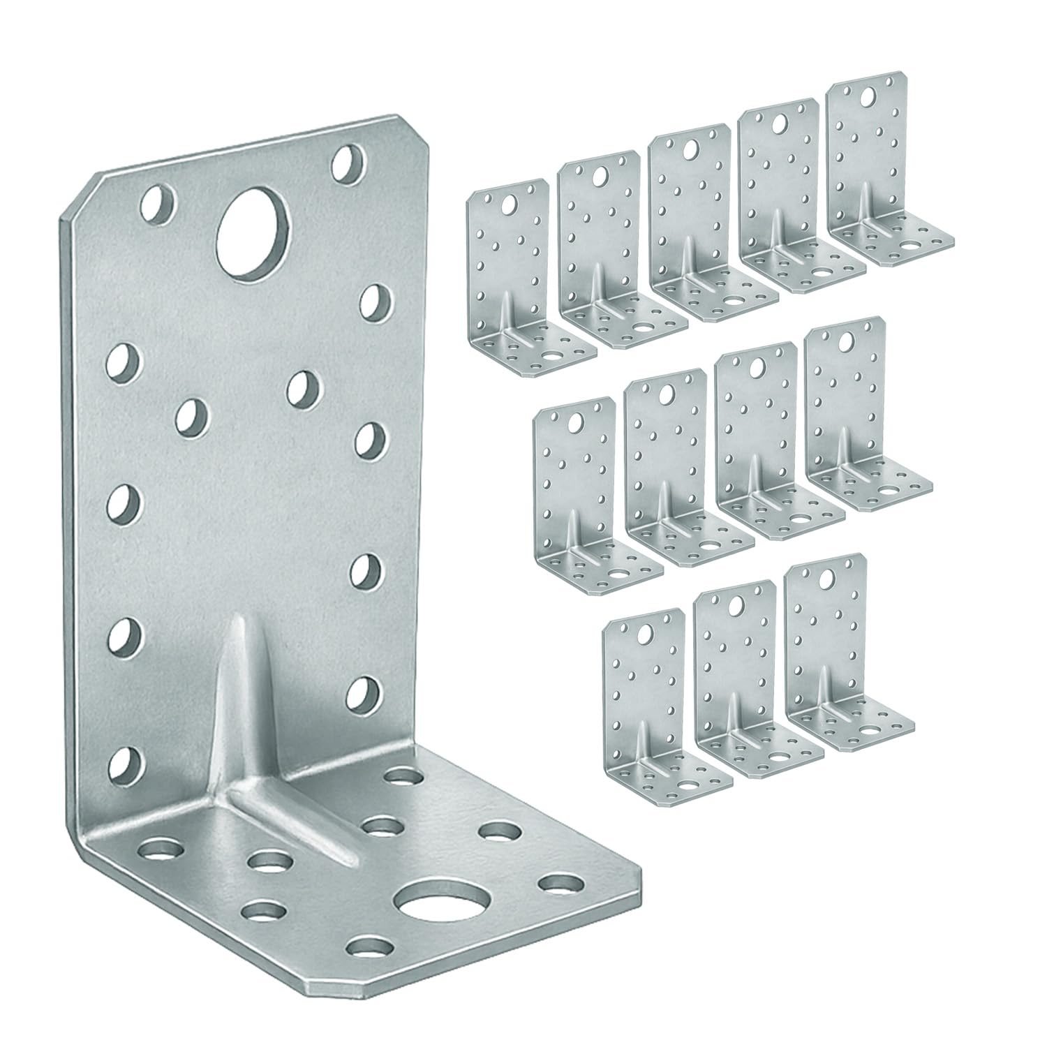 12 x Angle Brackets (90 x 50 x 55 x 2.5) Heavy Duty Corner Sleeper Bracket with Beading Timber Wood Metal Joining Fixing L Galvanised Steel Sheet Connector