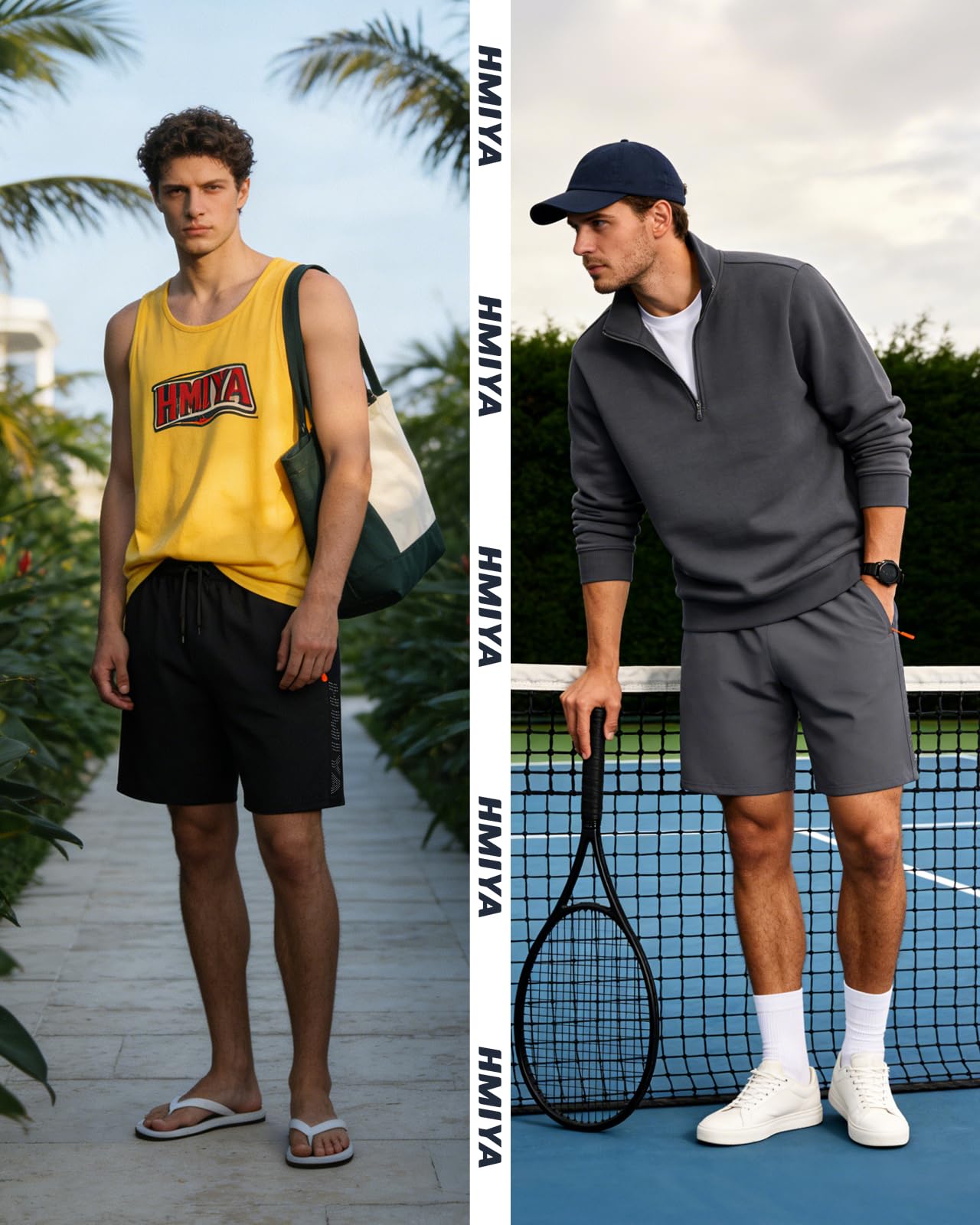 HMIYA 2er Pack Sporthose Herren Kurz Sport Shorts Sommer Laufhose Trainingshose mit Reißverschlusstasch
