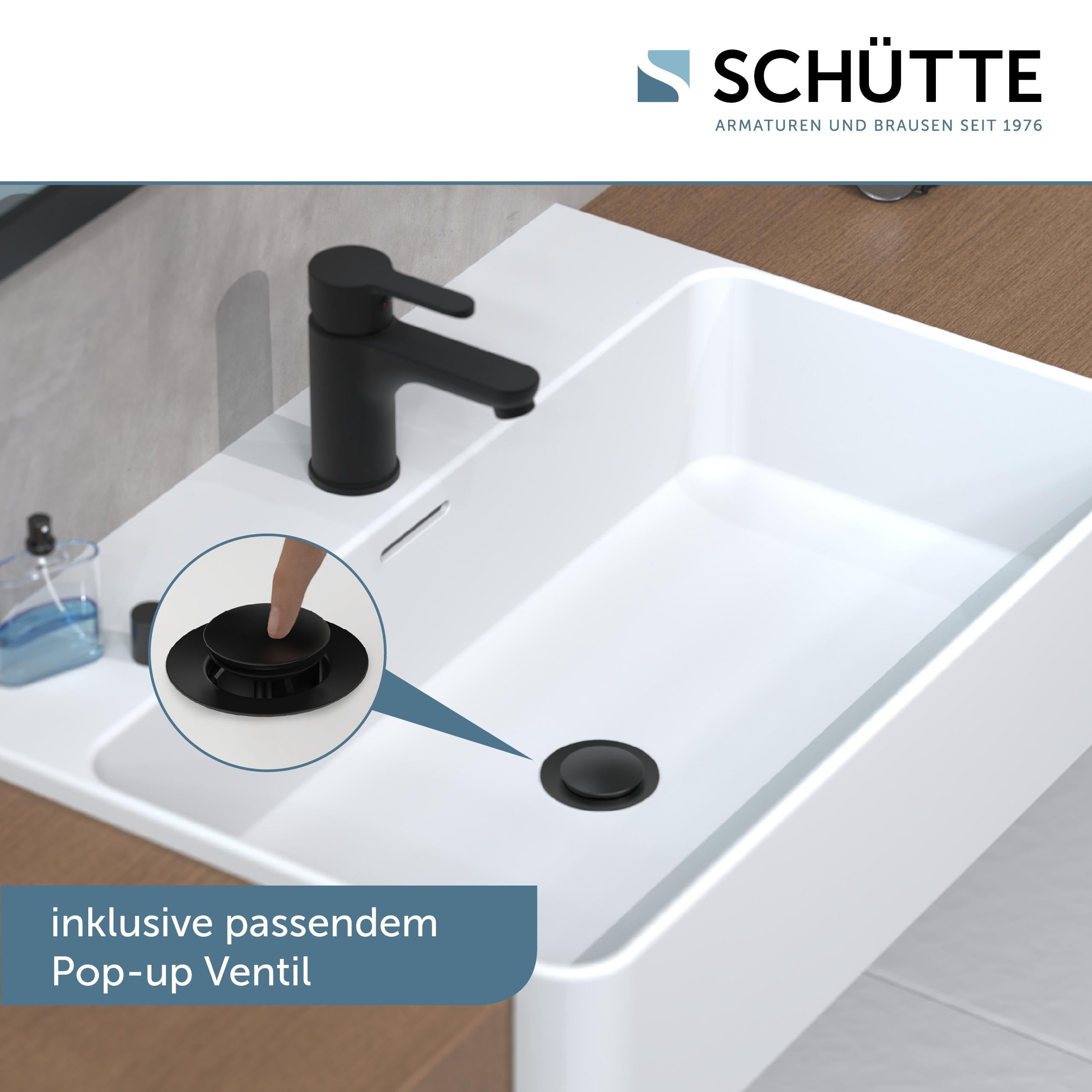 SCHÜTTE Denver 44106 Basin Mixer Tap with Pop-Up Valve Single Lever Bathroom Tap Bathroom Sink Tap Matt Black - Image 3